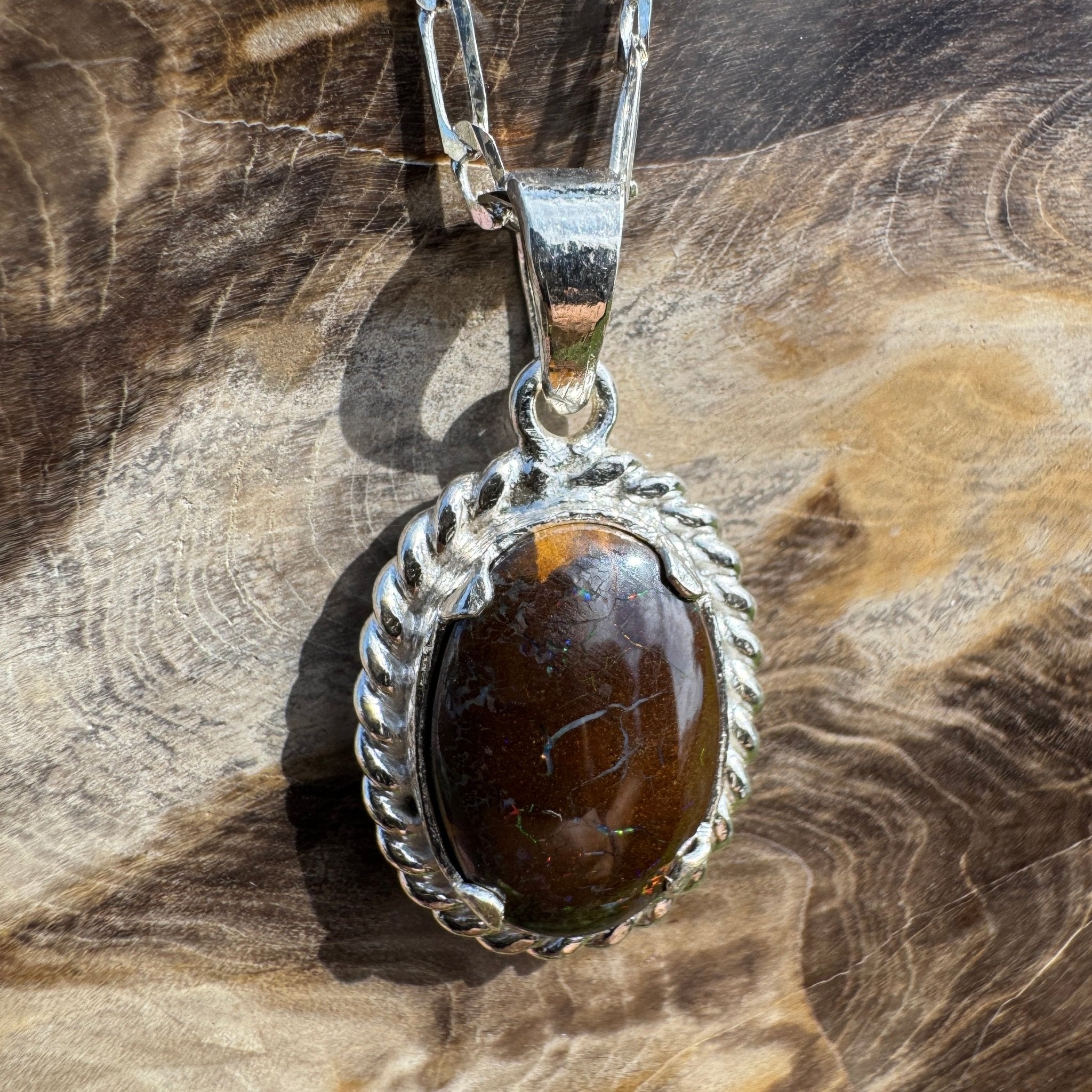 Barcoo Current ~ Queensland Boulder Opal 925 Sterling Silver Pendant Necklace