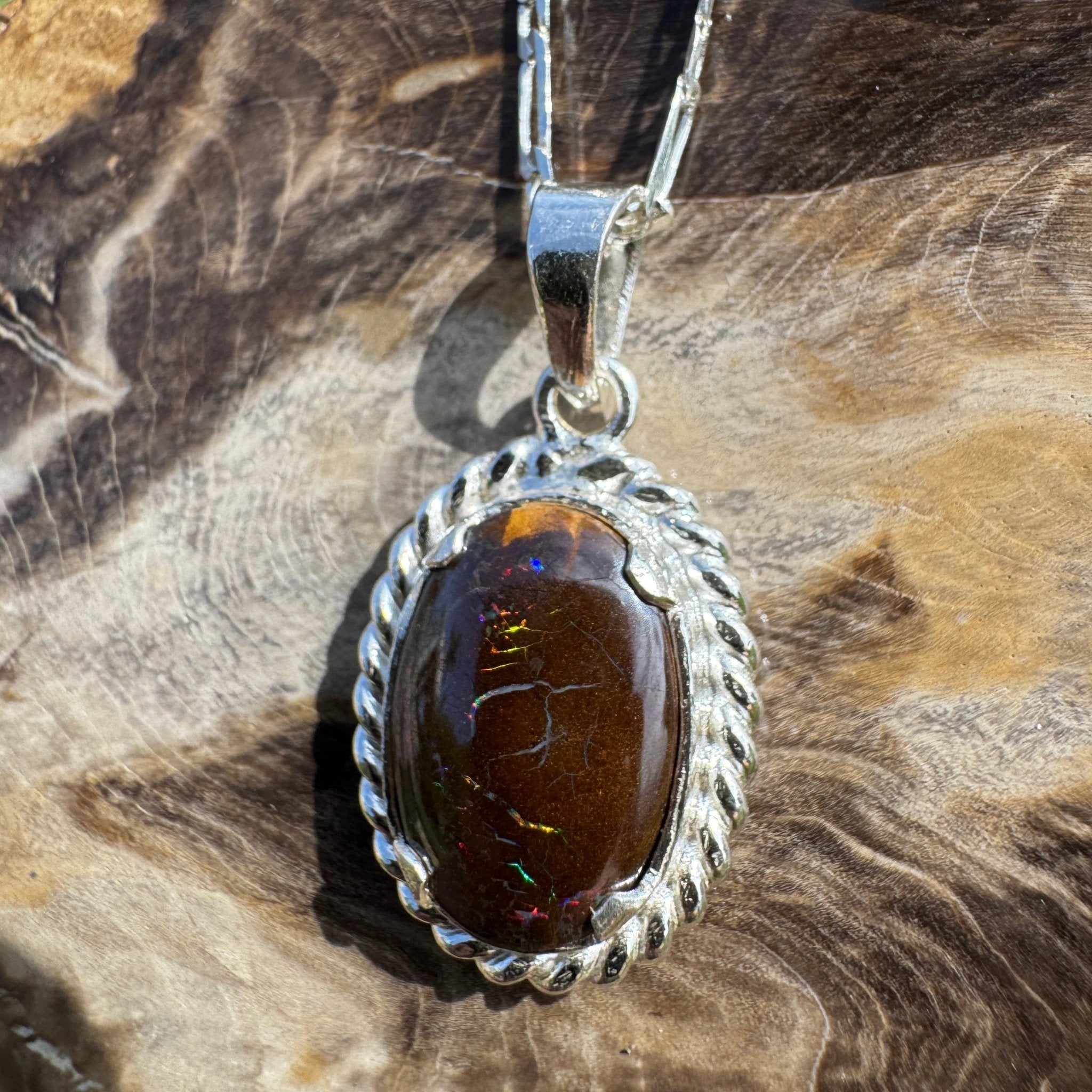 Barcoo Current ~ Queensland Boulder Opal 925 Sterling Silver Pendant Necklace