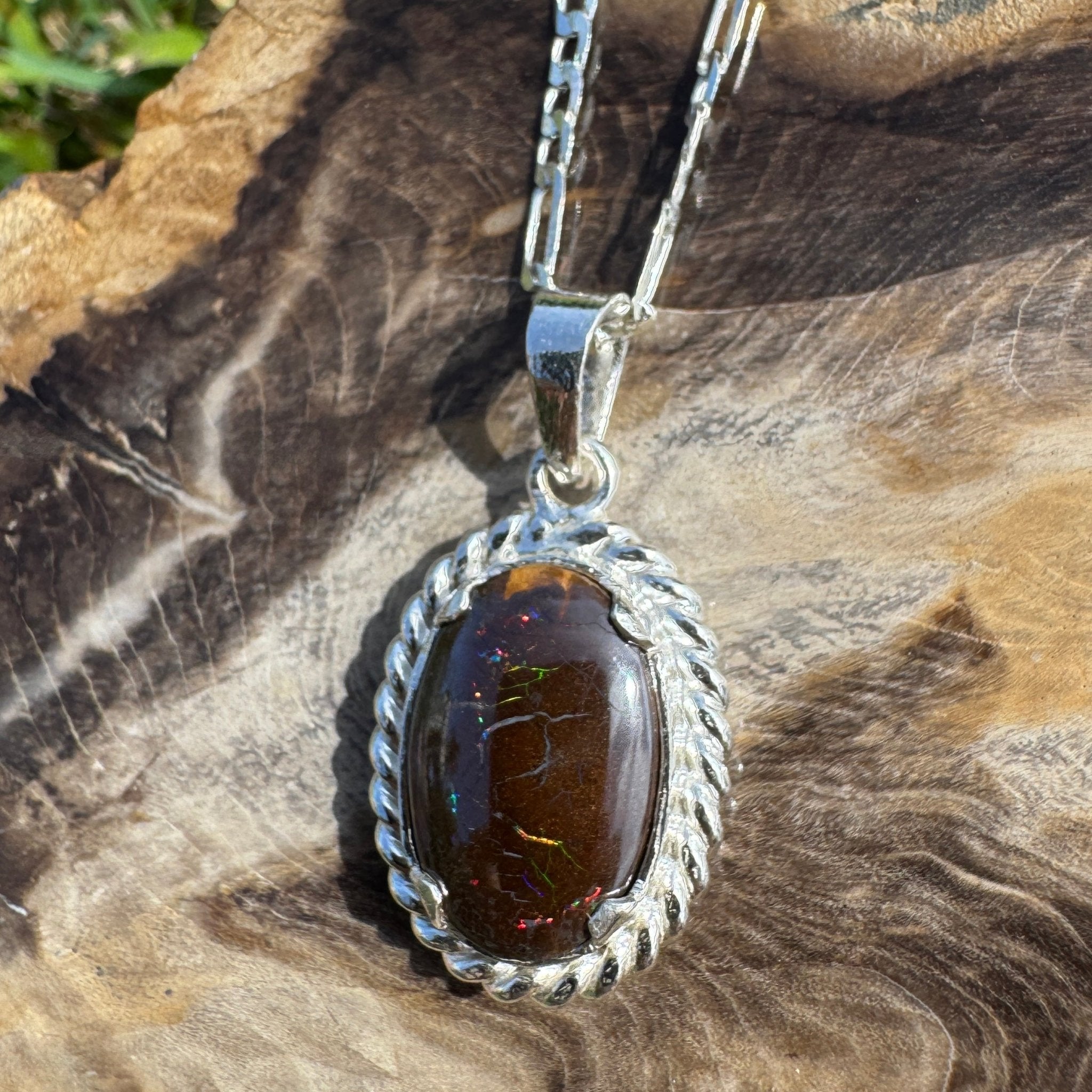 Barcoo Current ~ Queensland Boulder Opal 925 Sterling Silver Pendant Necklace