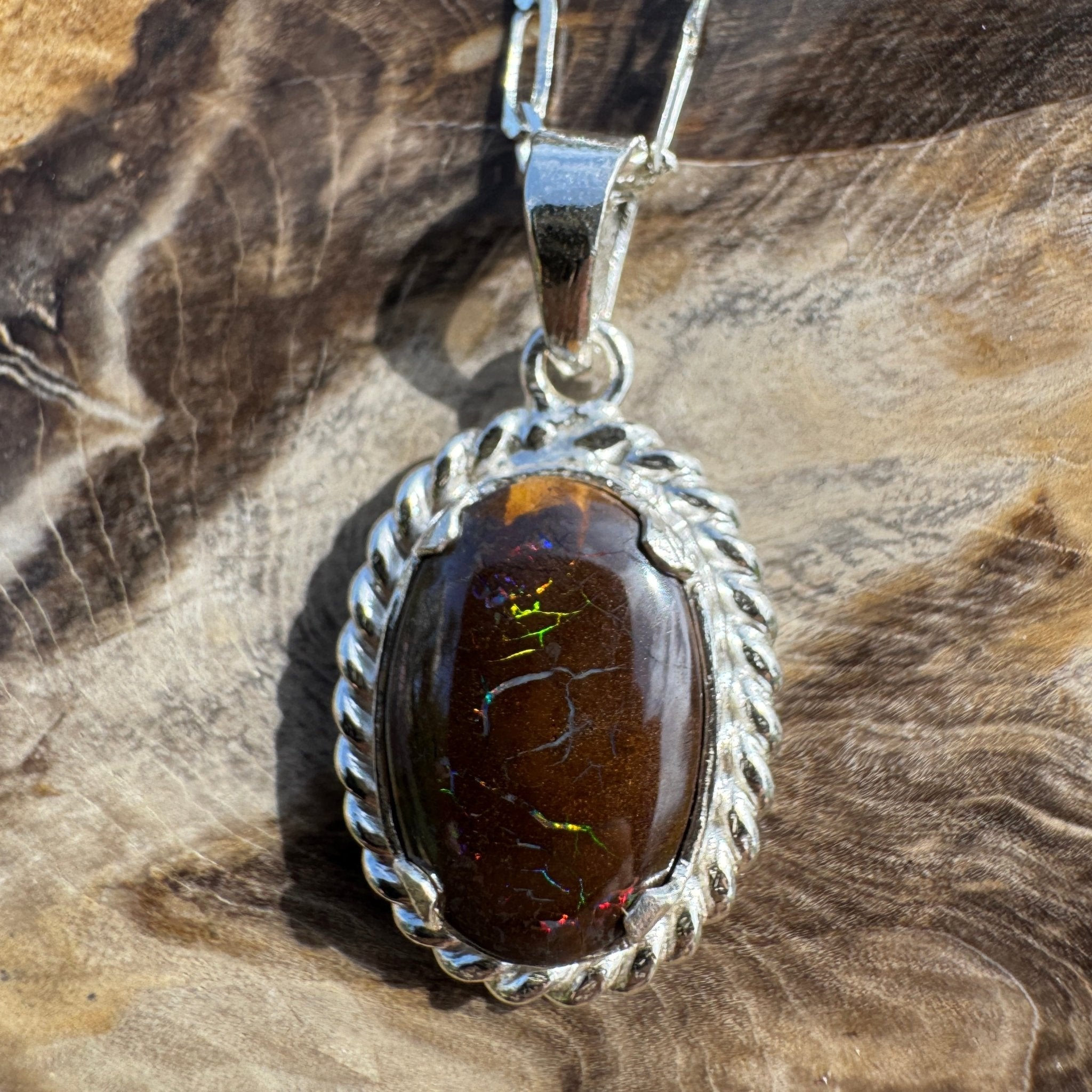 Barcoo Current ~ Queensland Boulder Opal 925 Sterling Silver Pendant Necklace