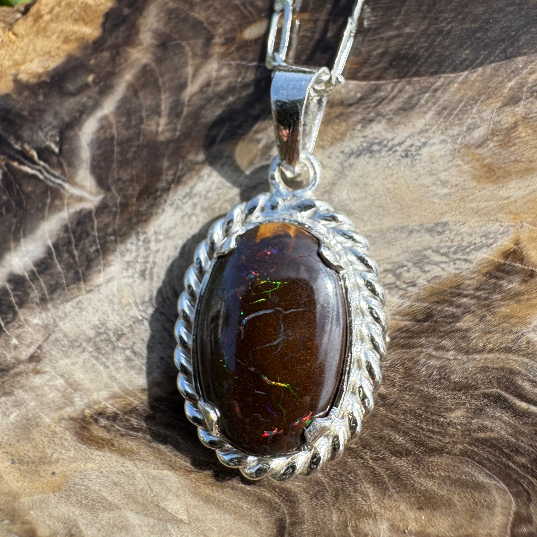 Barcoo Current ~ Queensland Boulder Opal 925 Sterling Silver Pendant Necklace