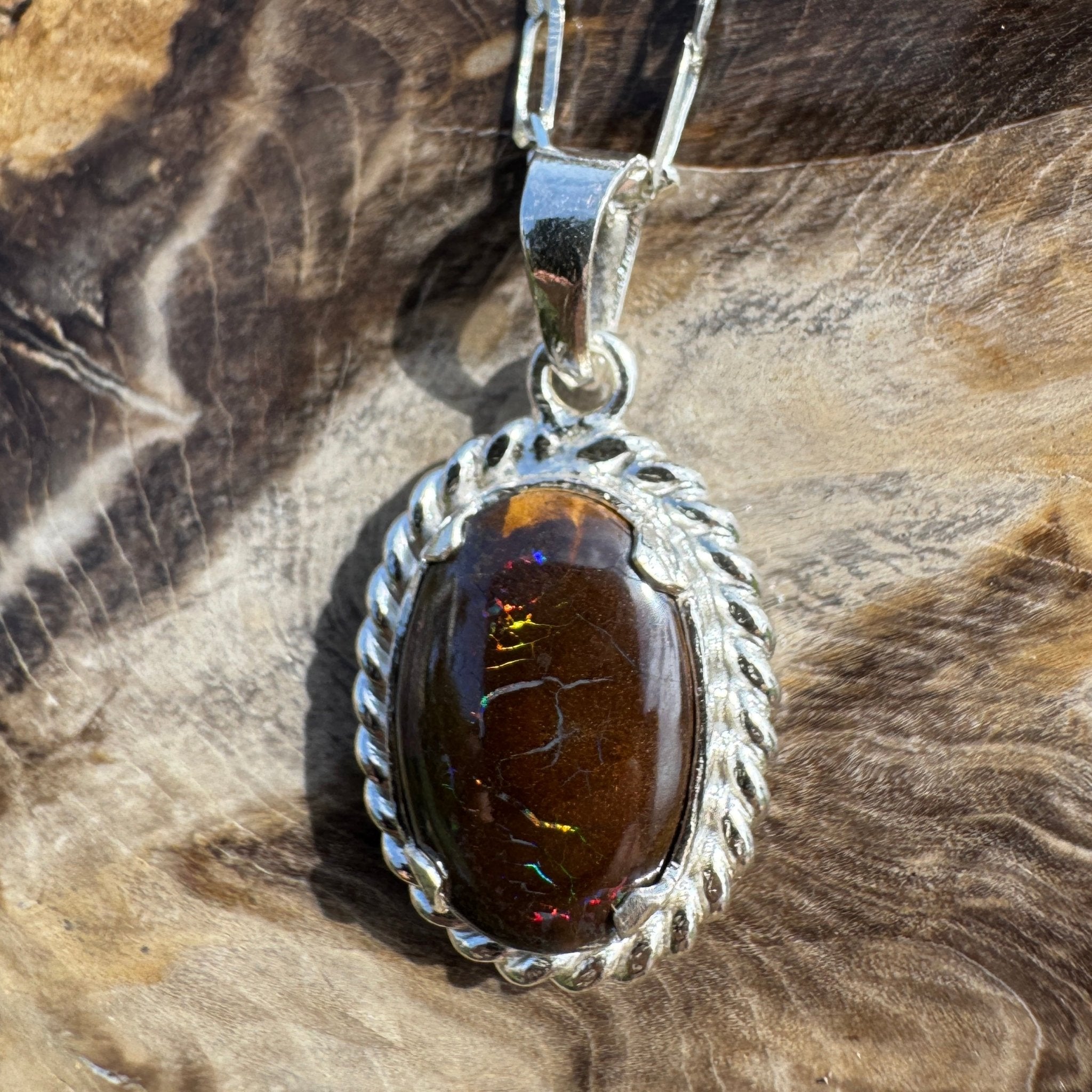 Barcoo Current ~ Queensland Boulder Opal 925 Sterling Silver Pendant Necklace