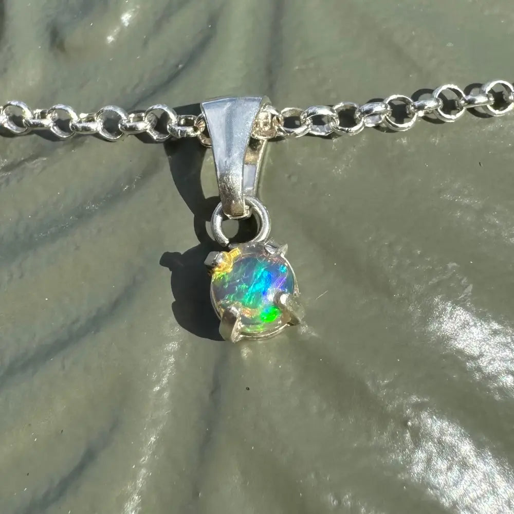 Silver chain with a handcrafted 0.2ct Lightning Ridge Opal pendant from Barrier Reef Bliss