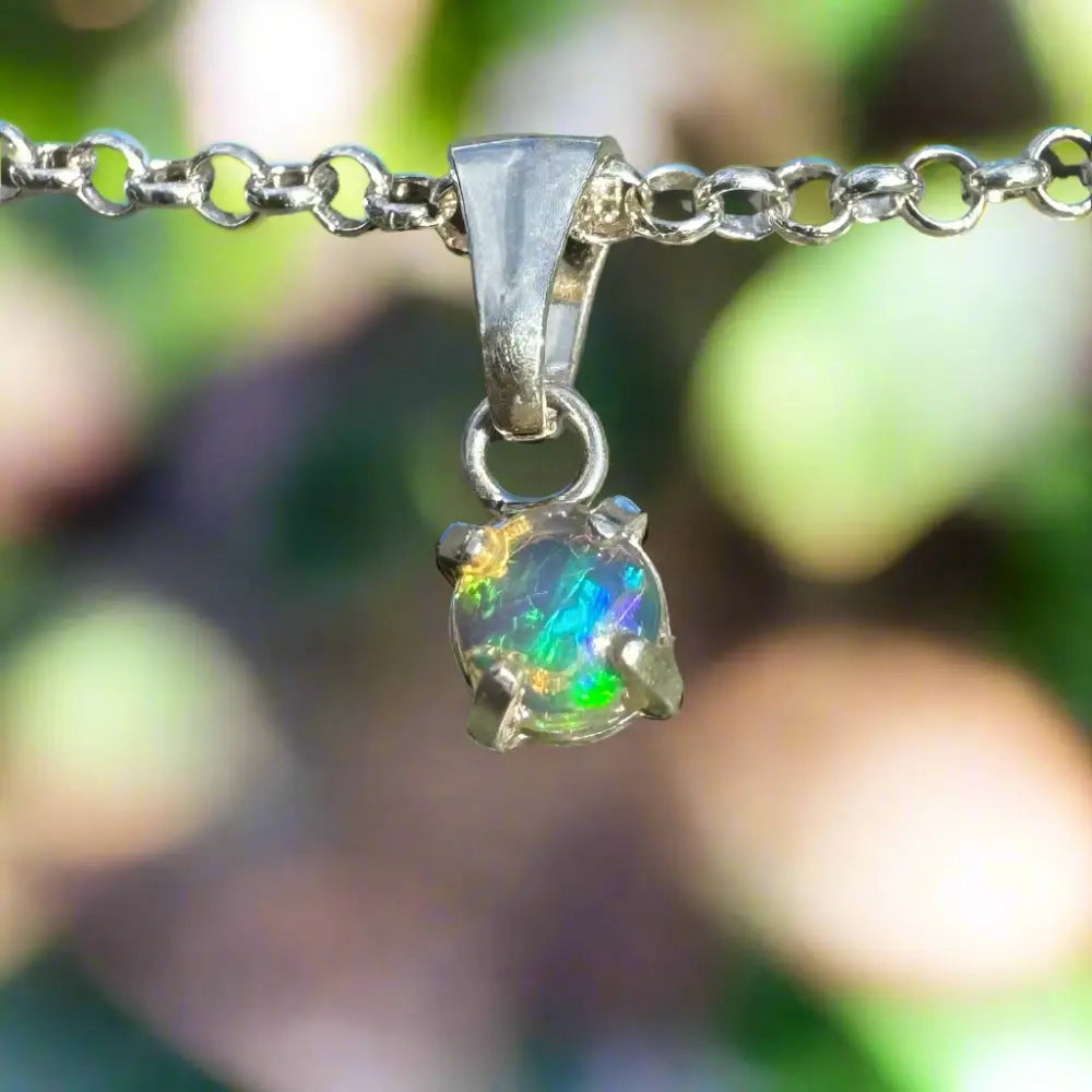 Opal pendant on silver chain from Barrier Reef Bliss collection with handcrafted Lightning Ridge Opal