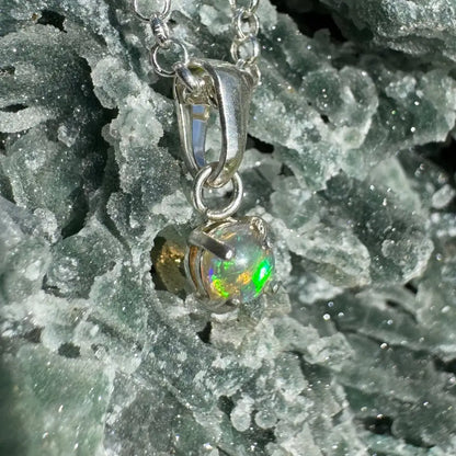 Silver opal pendant necklace from Barrier Reef Bliss featuring handcrafted lightning Ridge opal