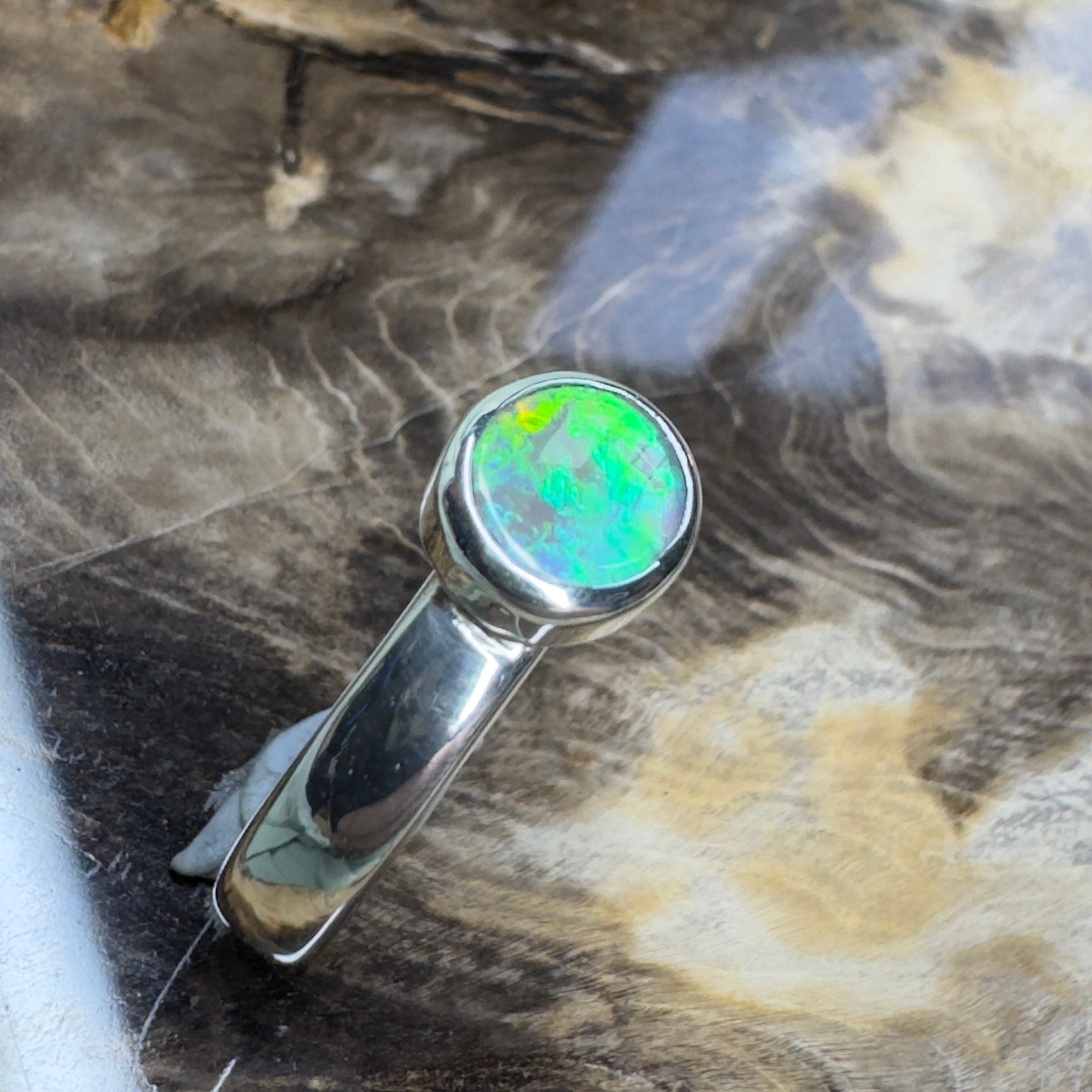 Barrington Tide – 0.6ct Solid Lightning Ridge Semi BlackOpal 925 Sterling Silver Ring