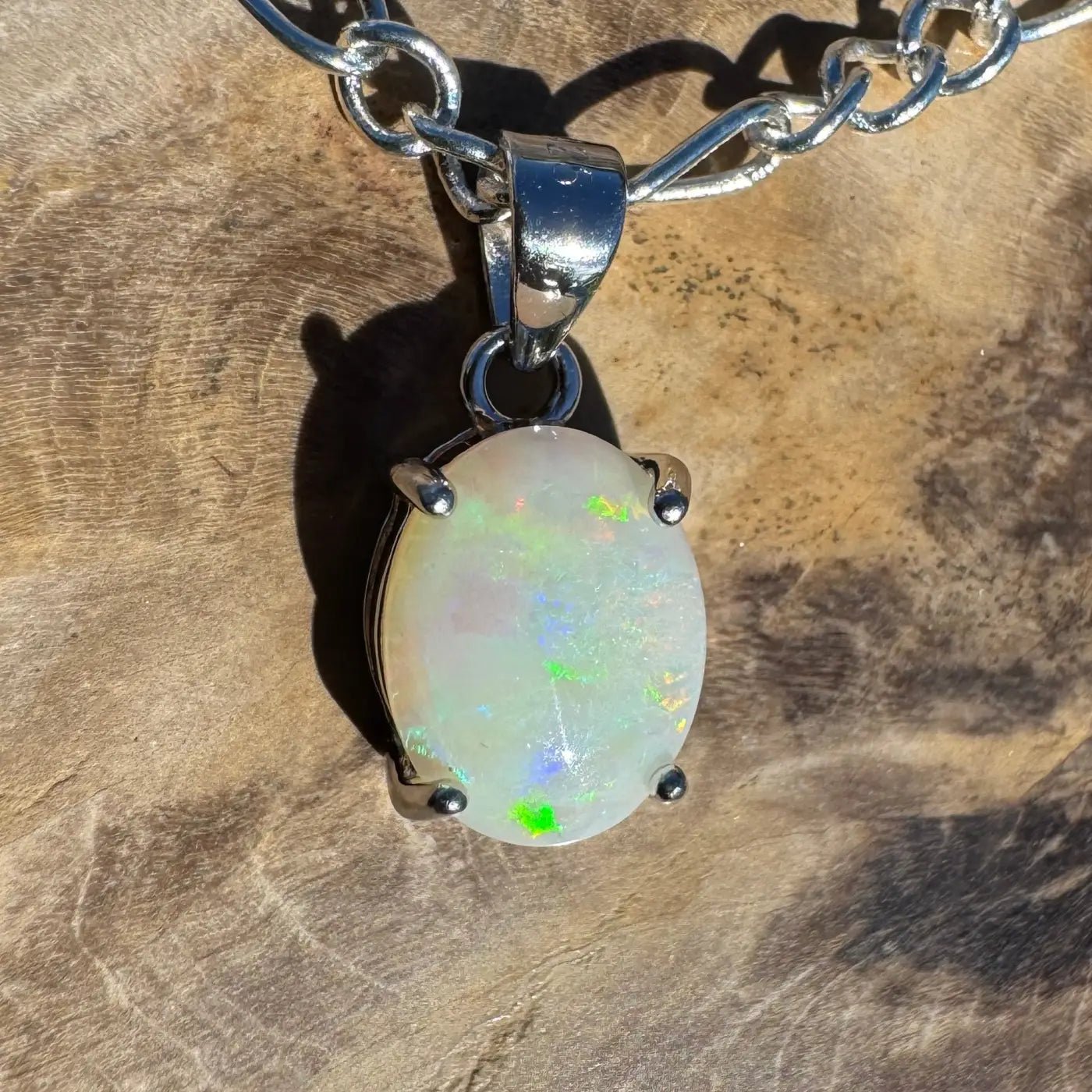 ‘Barron Falls Gleam' ~ Handcrafted 1.2ct Solid Coober Pedy Opal 925 Sterling Silver Necklace