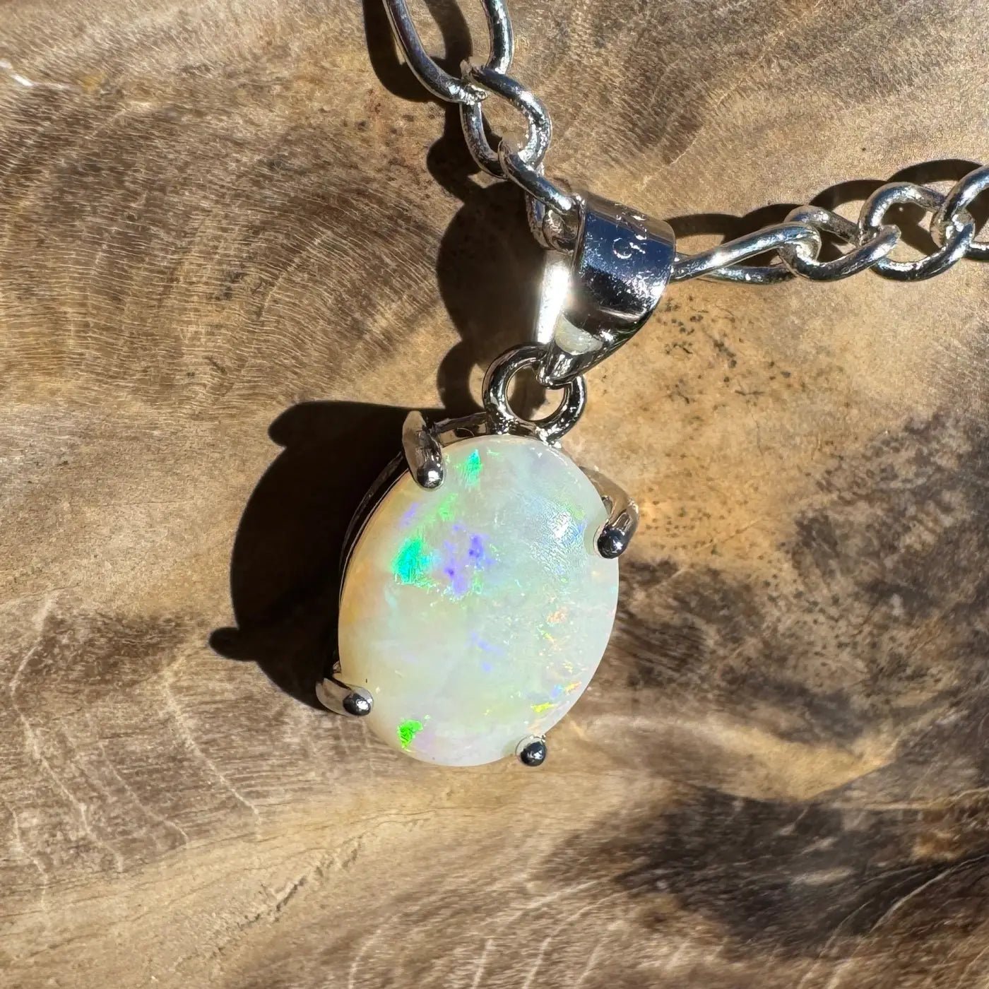 ‘Barron Falls Gleam' ~ Handcrafted 1.2ct Solid Coober Pedy Opal 925 Sterling Silver Necklace