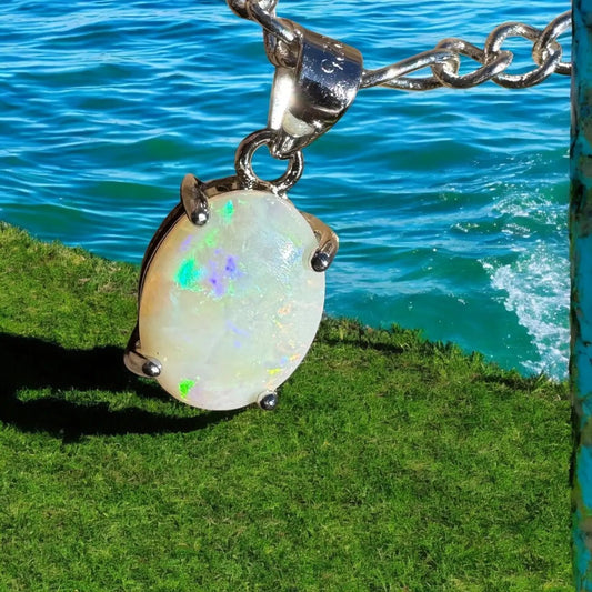 ‘Barron Falls Gleam' ~ Handcrafted 1.2ct Solid Coober Pedy Opal 925 Sterling Silver Necklace