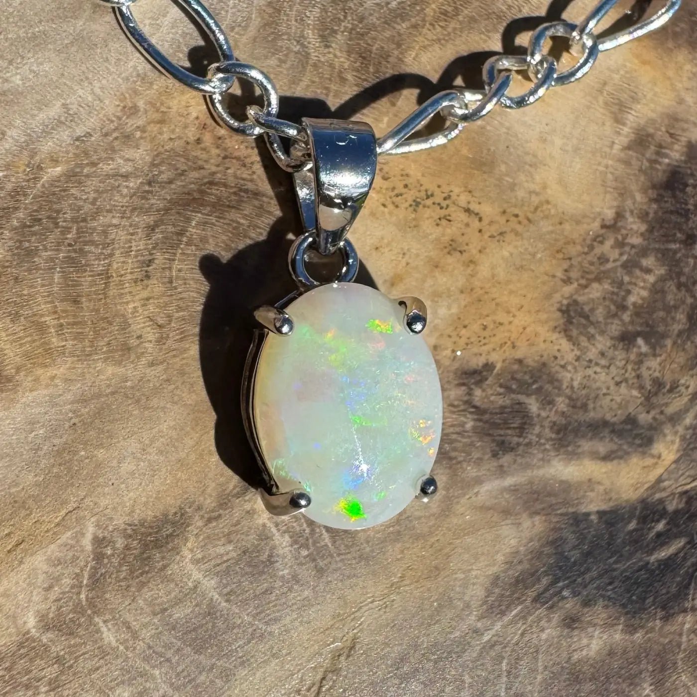 ‘Barron Falls Gleam' ~ Handcrafted 1.2ct Solid Coober Pedy Opal 925 Sterling Silver Necklace