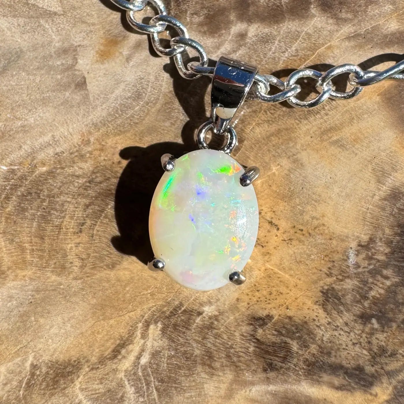 ‘Barron Falls Gleam' ~ Handcrafted 1.2ct Solid Coober Pedy Opal 925 Sterling Silver Necklace