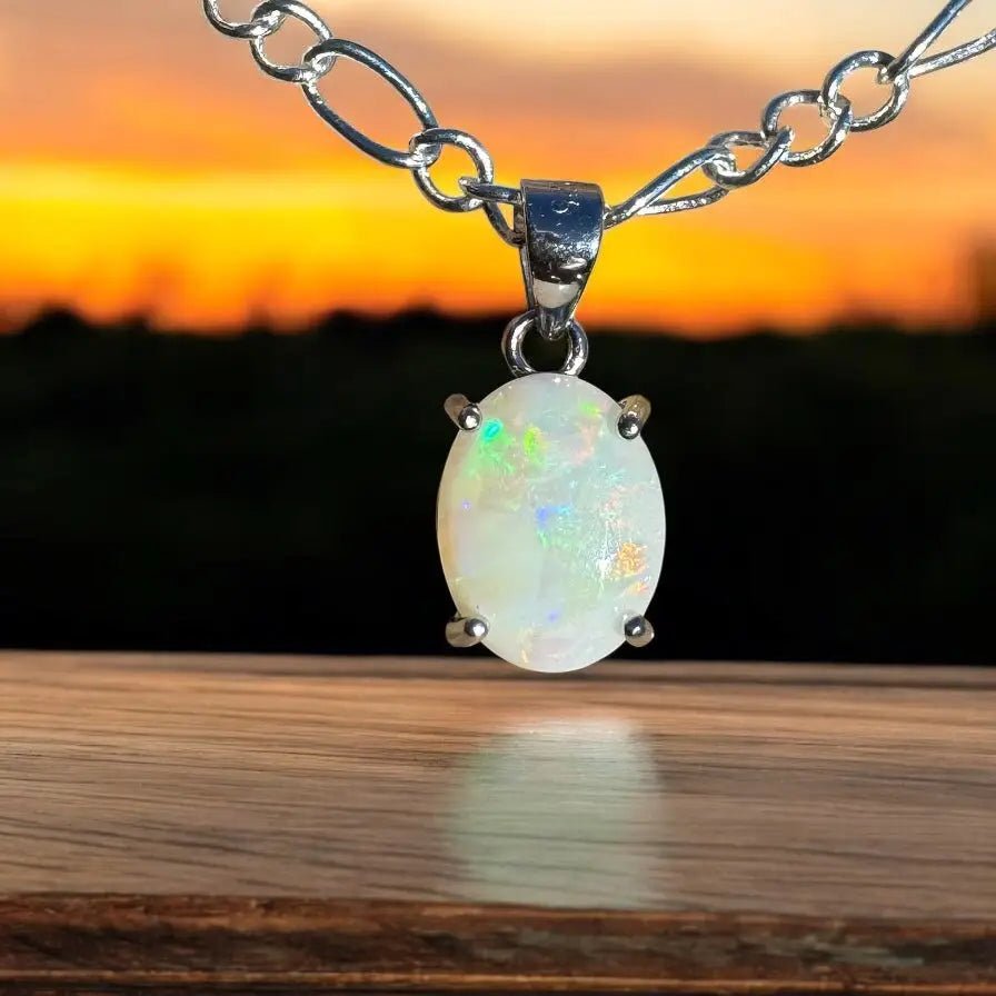 ‘Barron Falls Gleam' ~ Handcrafted 1.2ct Solid Coober Pedy Opal 925 Sterling Silver Necklace