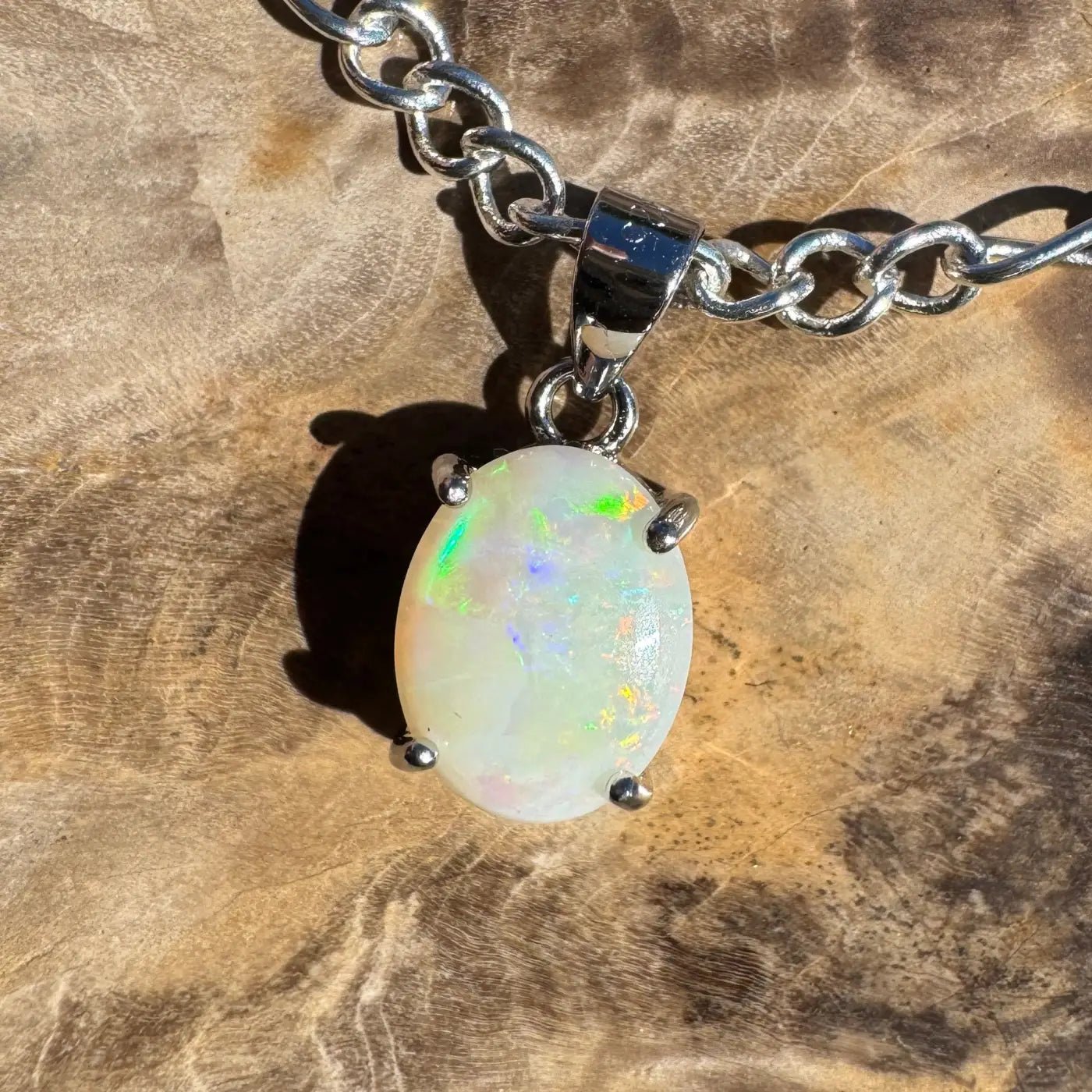 ‘Barron Falls Gleam' ~ Handcrafted 1.2ct Solid Coober Pedy Opal 925 Sterling Silver Necklace