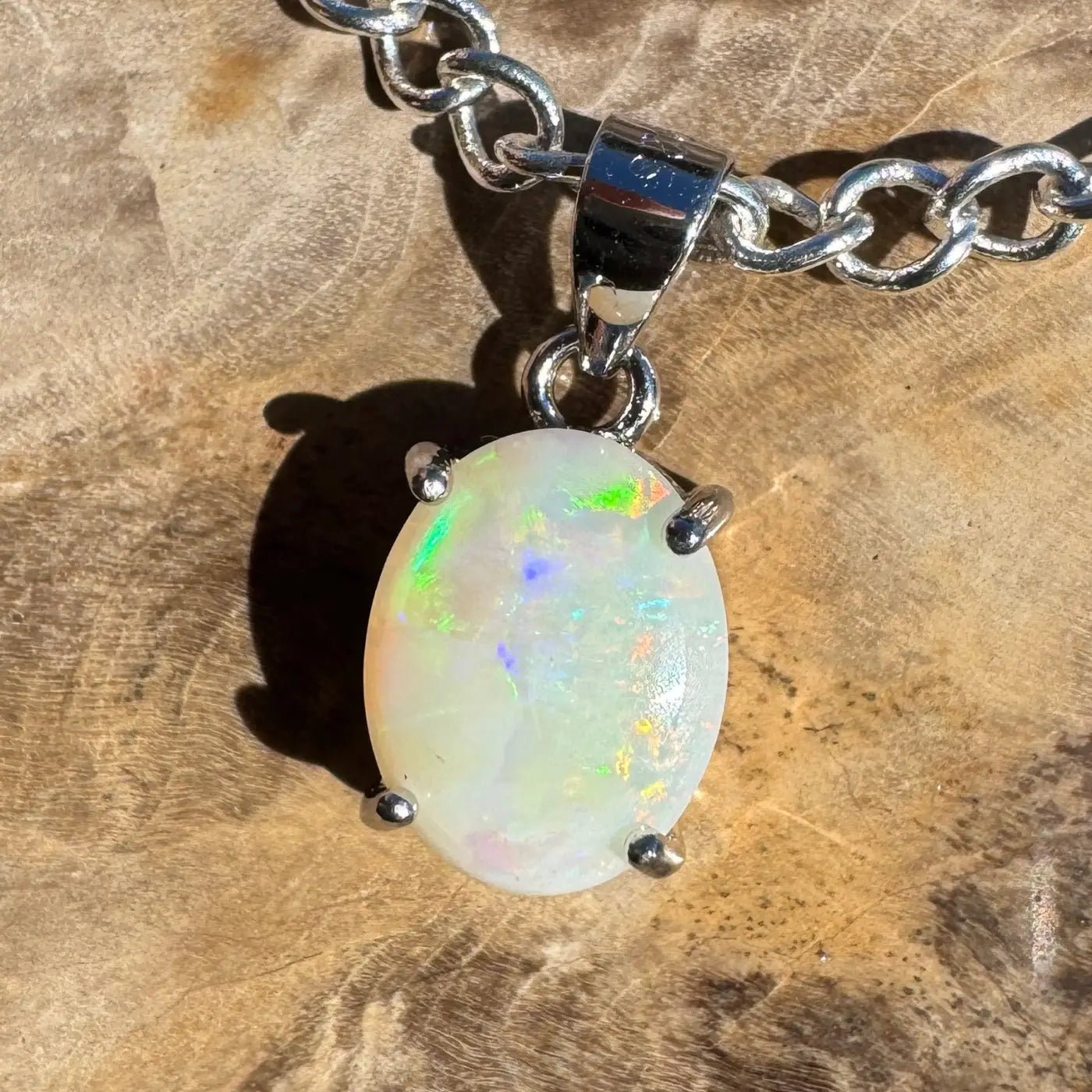 ‘Barron Falls Gleam' ~ Handcrafted 1.2ct Solid Coober Pedy Opal 925 Sterling Silver Necklace