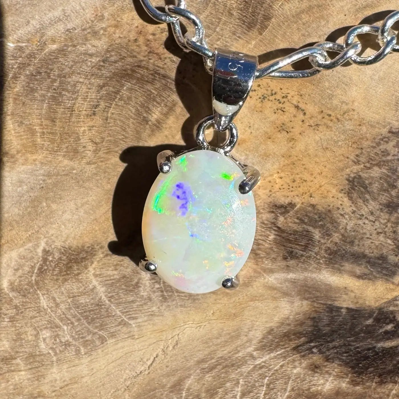 ‘Barron Falls Gleam' ~ Handcrafted 1.2ct Solid Coober Pedy Opal 925 Sterling Silver Necklace