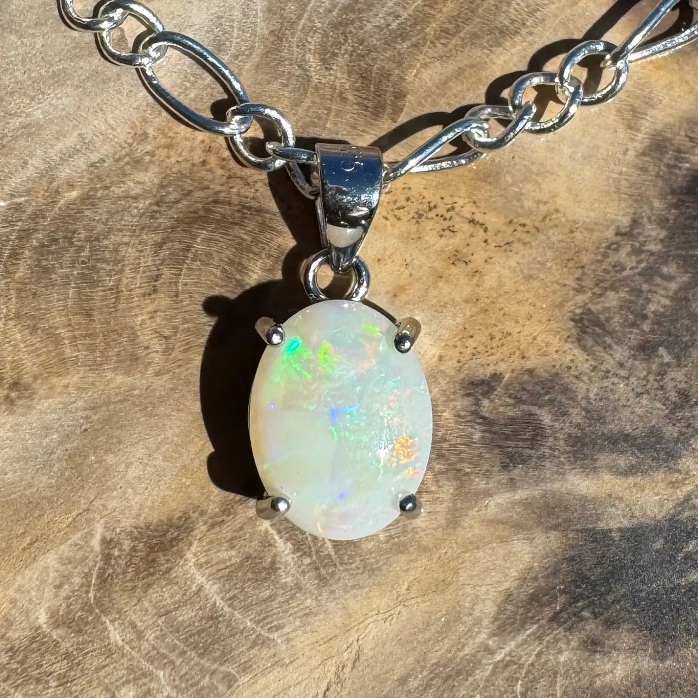‘Barron Falls Gleam' ~ Handcrafted 1.2ct Solid Coober Pedy Opal 925 Sterling Silver Necklace