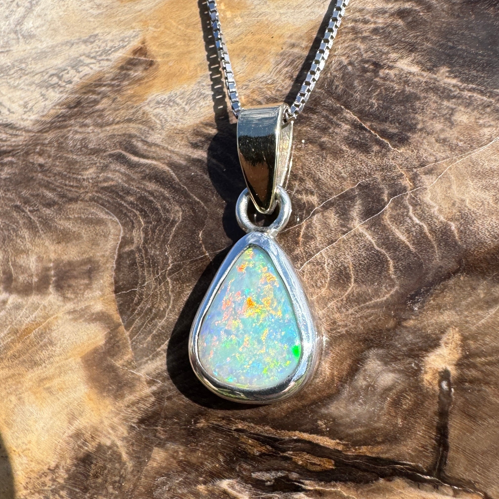 Barwon Gleam ~ 1.8ct Solid Lightning Ridge Opal Two - tone 10k Gold and 925 Sterling Silver Pendant Necklace