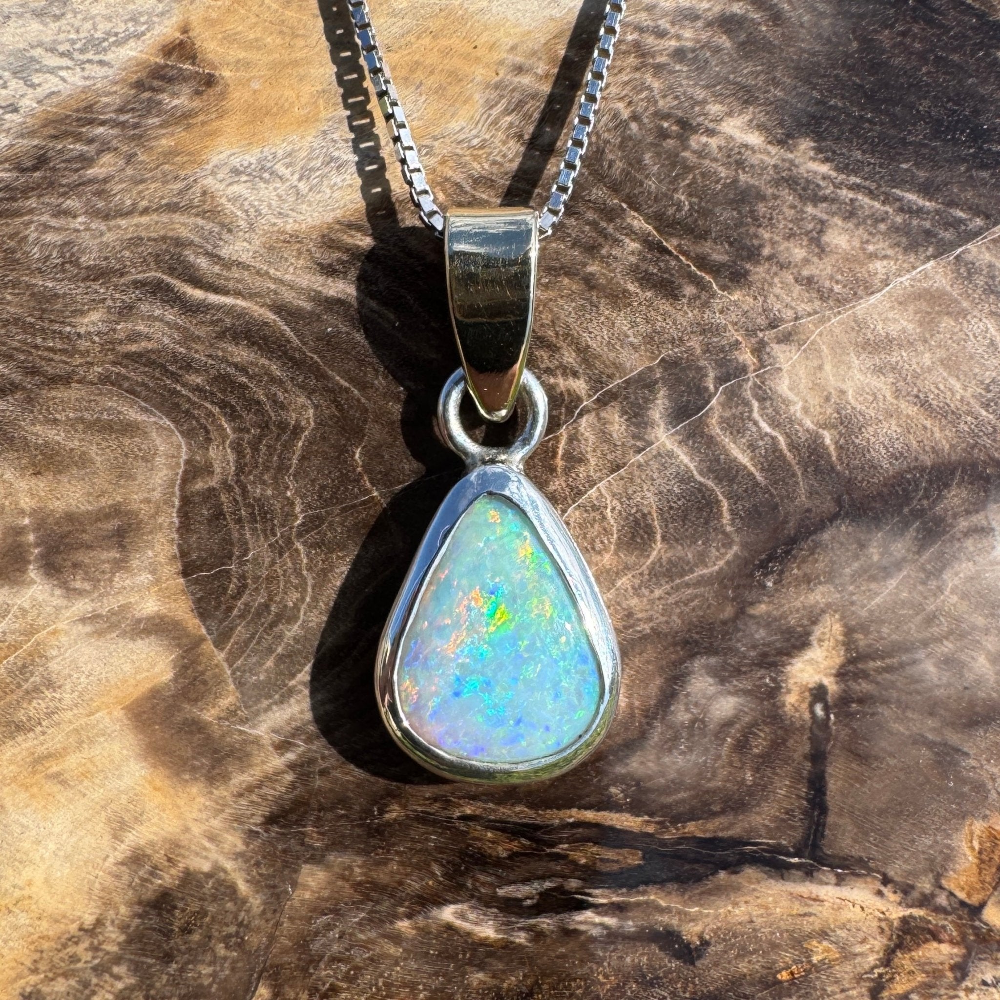 Barwon Gleam ~ 1.8ct Solid Lightning Ridge Opal Two - tone 10k Gold and 925 Sterling Silver Pendant Necklace