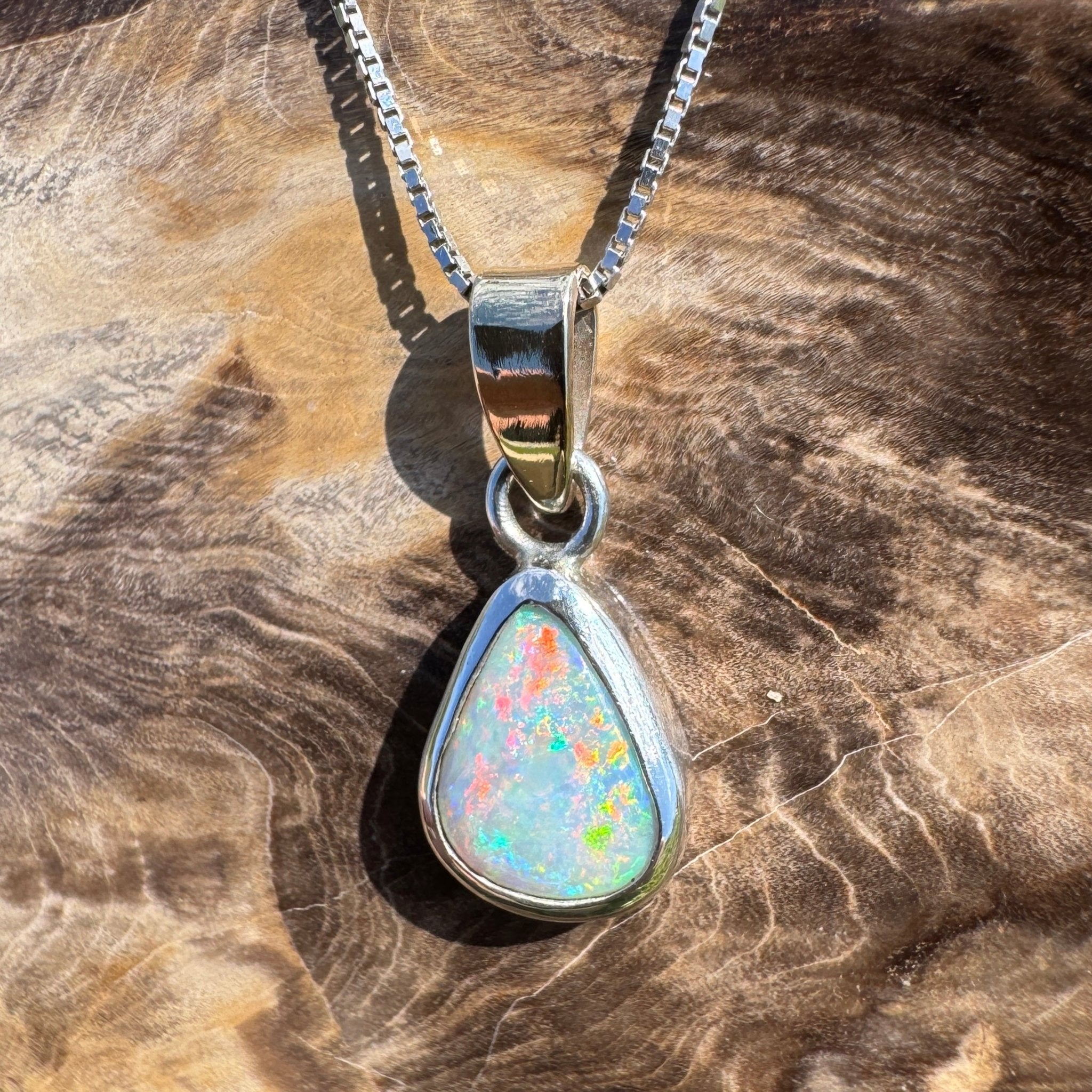 Barwon Gleam ~ 1.8ct Solid Lightning Ridge Opal Two - tone 10k Gold and 925 Sterling Silver Pendant Necklace