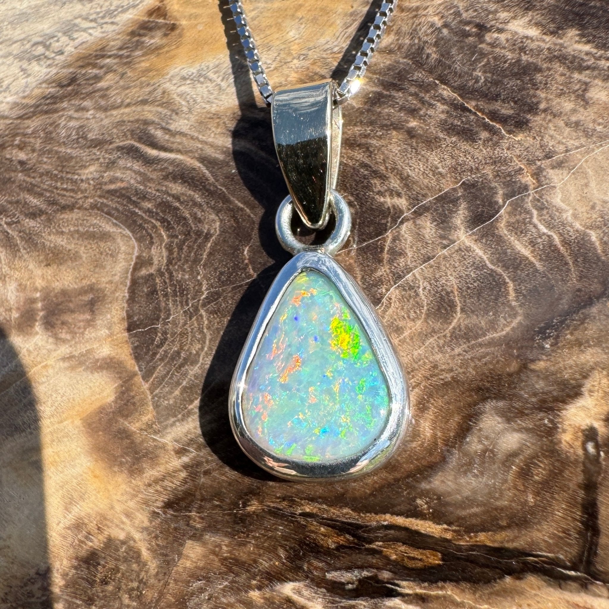 Barwon Gleam ~ 1.8ct Solid Lightning Ridge Opal Two - tone 10k Gold and 925 Sterling Silver Pendant Necklace