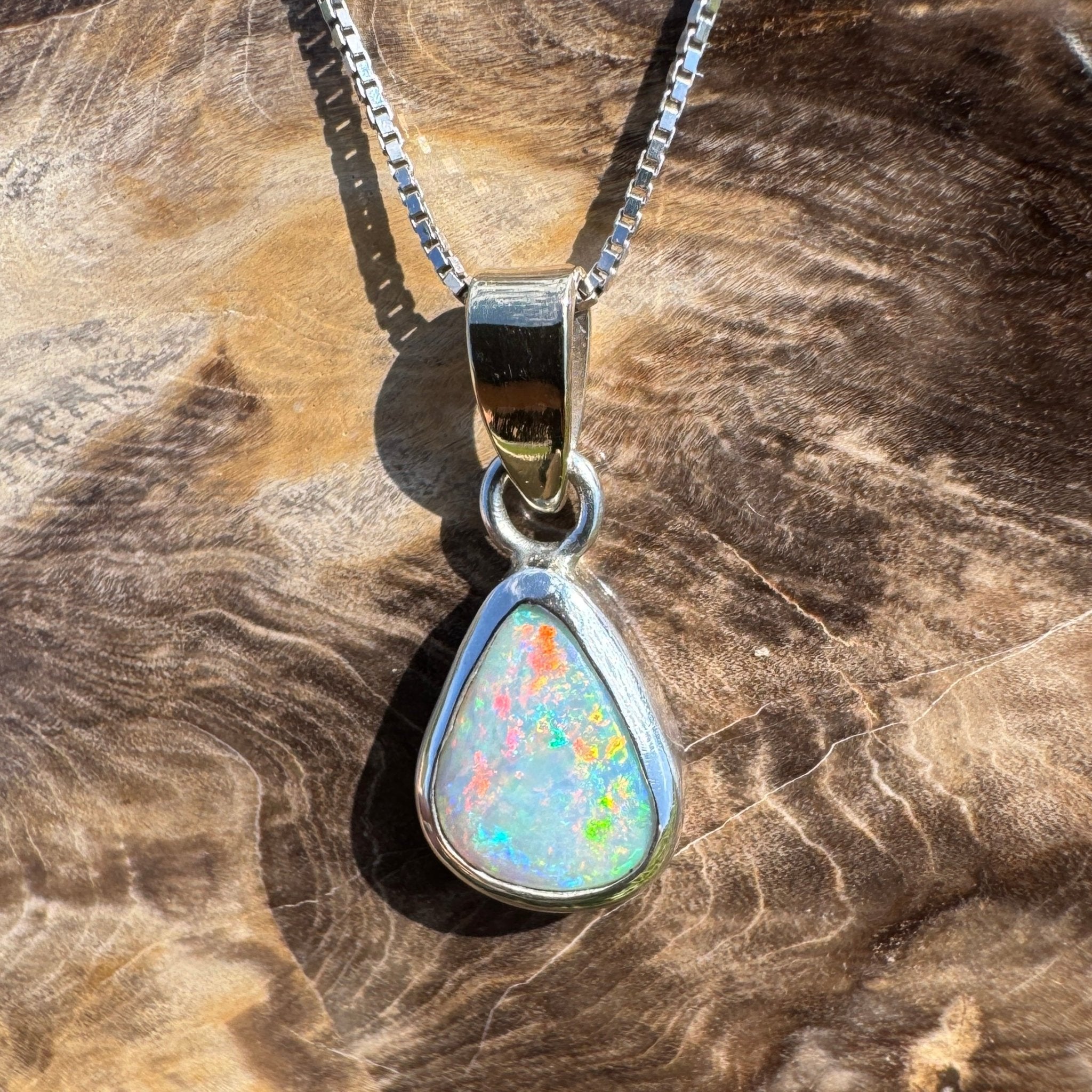 Barwon Gleam ~ 1.8ct Solid Lightning Ridge Opal Two - tone 10k Gold and 925 Sterling Silver Pendant Necklace