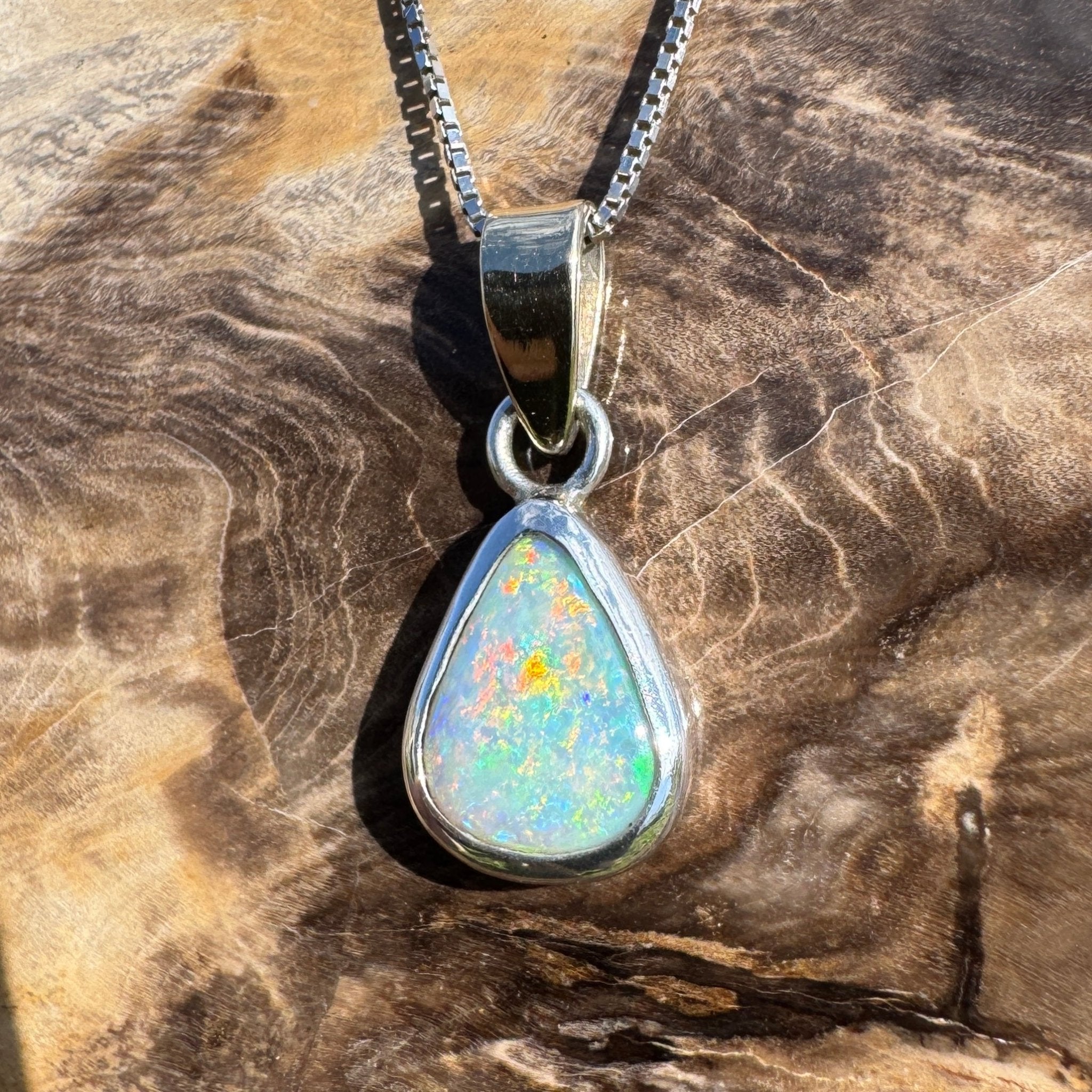 Barwon Gleam ~ 1.8ct Solid Lightning Ridge Opal Two - tone 10k Gold and 925 Sterling Silver Pendant Necklace
