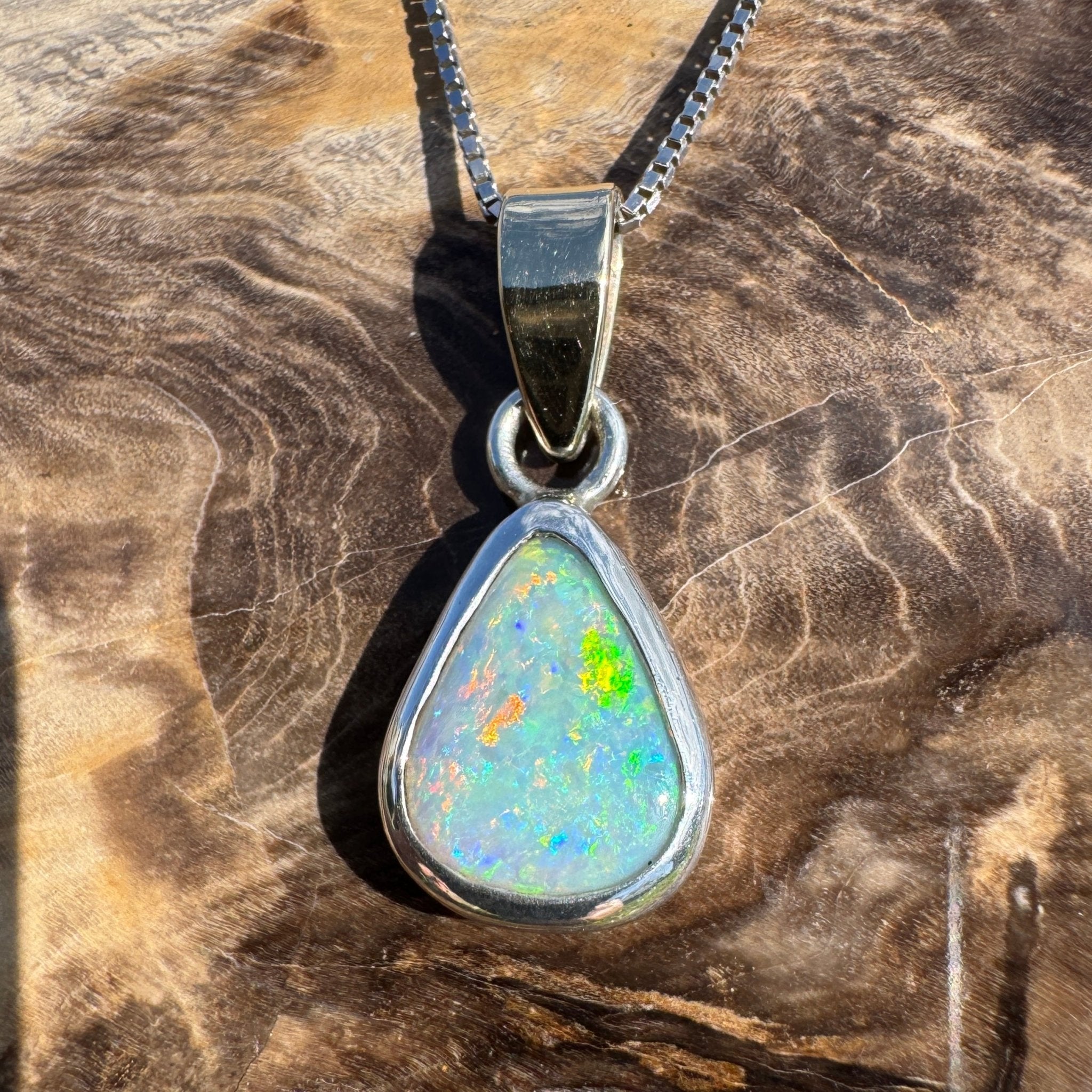 Barwon Gleam ~ 1.8ct Solid Lightning Ridge Opal Two - tone 10k Gold and 925 Sterling Silver Pendant Necklace