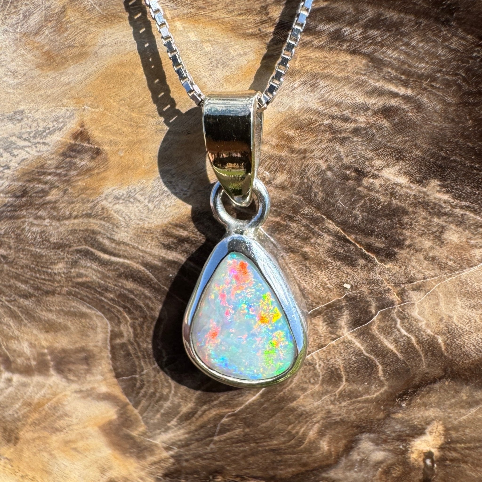 Barwon Gleam ~ 1.8ct Solid Lightning Ridge Opal Two - tone 10k Gold and 925 Sterling Silver Pendant Necklace