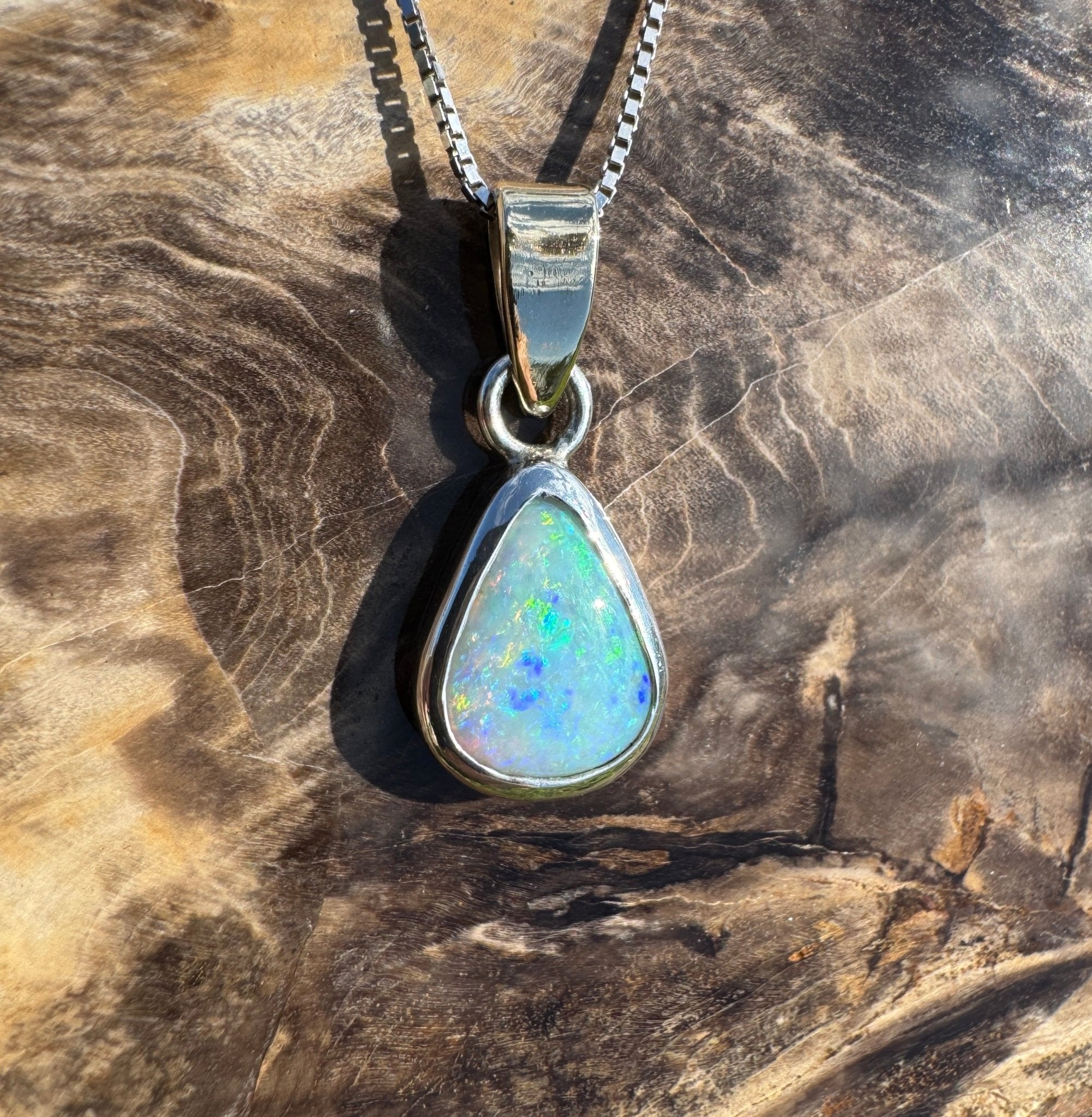Barwon Gleam ~ 1.8ct Solid Lightning Ridge Opal Two - tone 10k Gold and 925 Sterling Silver Pendant Necklace
