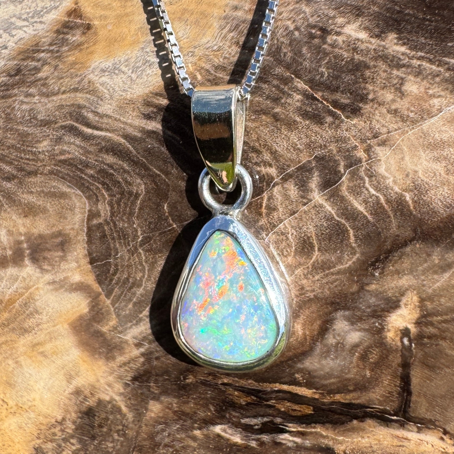 Barwon Gleam ~ 1.8ct Solid Lightning Ridge Opal Two - tone 10k Gold and 925 Sterling Silver Pendant Necklace