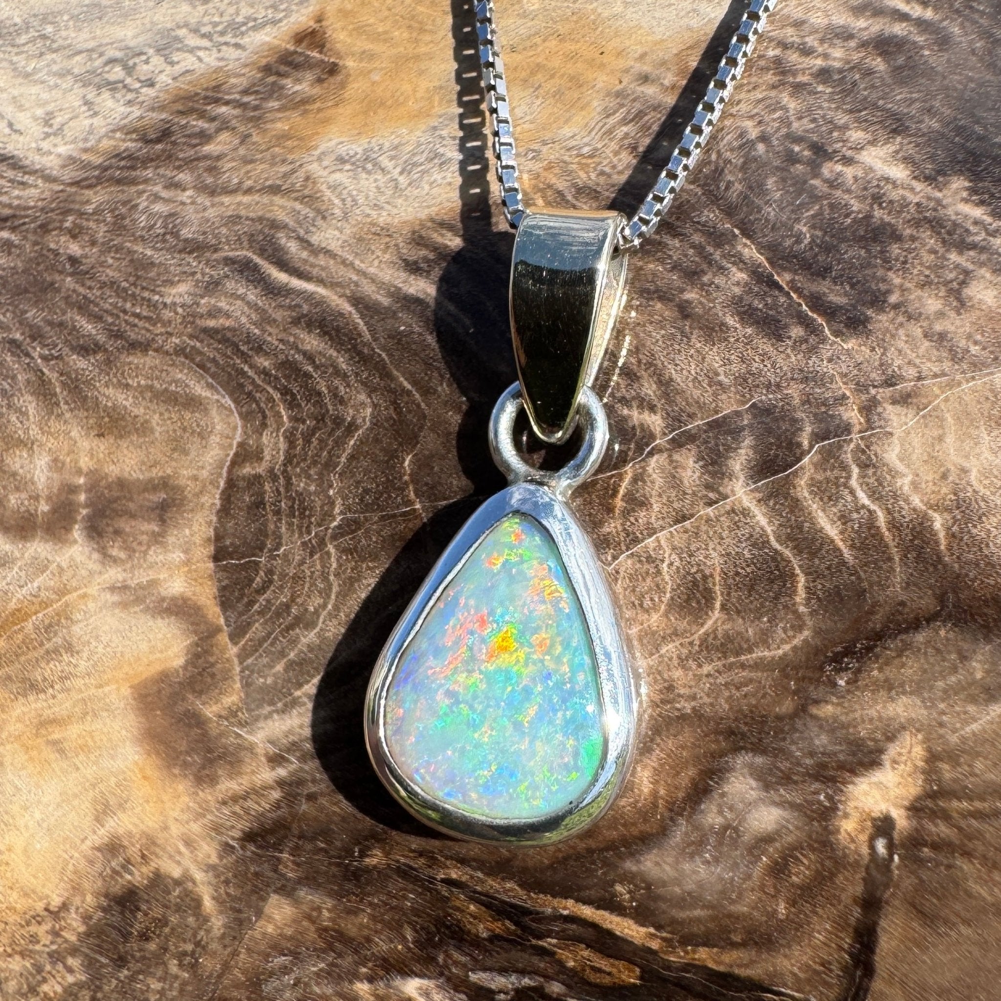 Barwon Gleam ~ 1.8ct Solid Lightning Ridge Opal Two - tone 10k Gold and 925 Sterling Silver Pendant Necklace