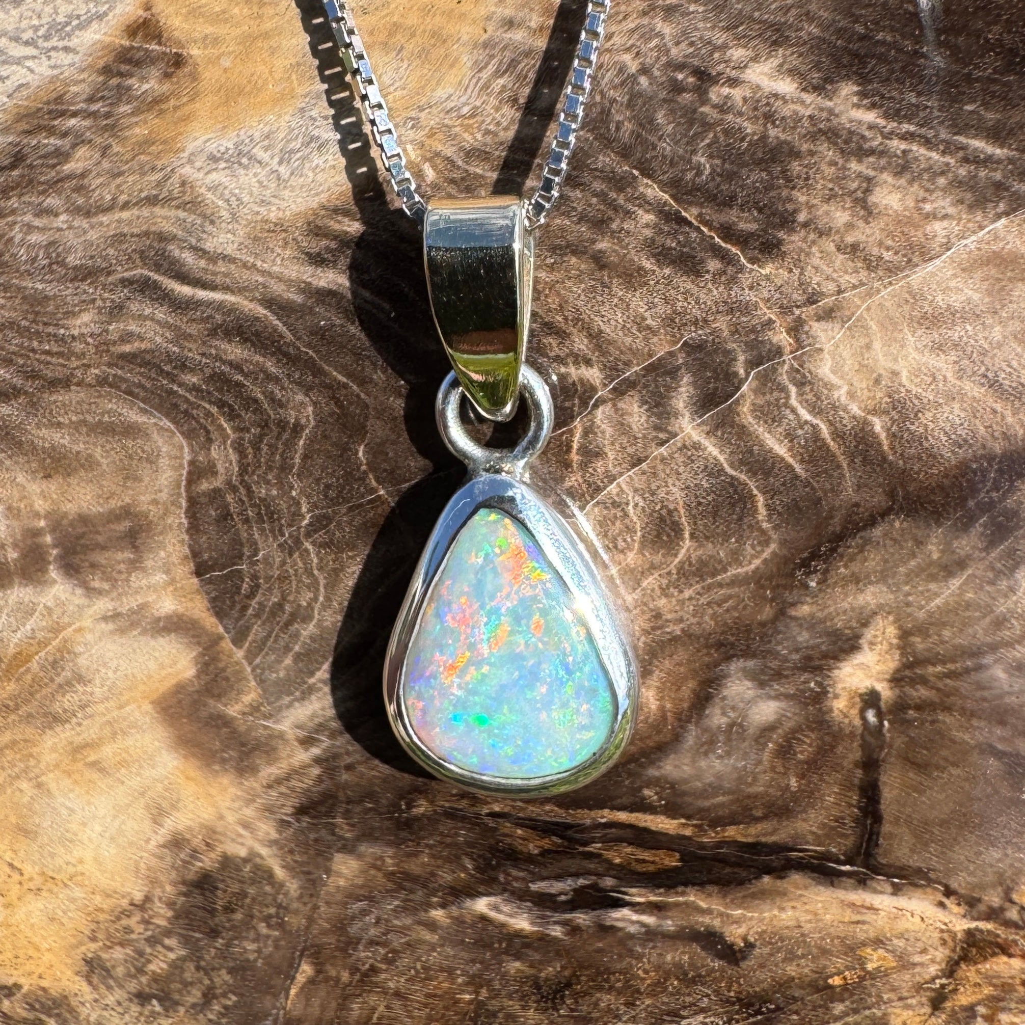 Barwon Gleam ~ 1.8ct Solid Lightning Ridge Opal Two - tone 10k Gold and 925 Sterling Silver Pendant Necklace
