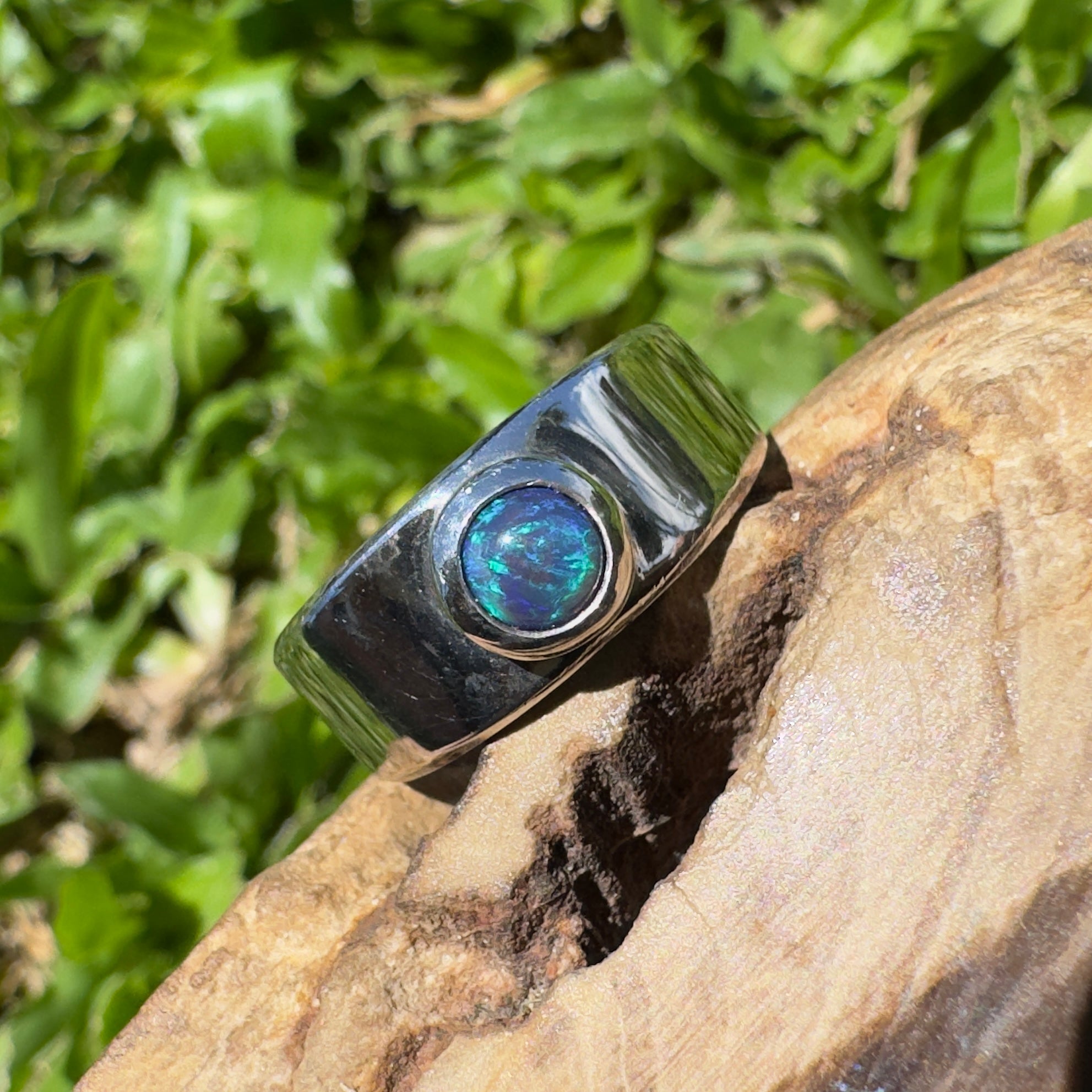 Bass Straight Midnight – Solid Lightning Ridge Opal 925 Sterling Silver Ring