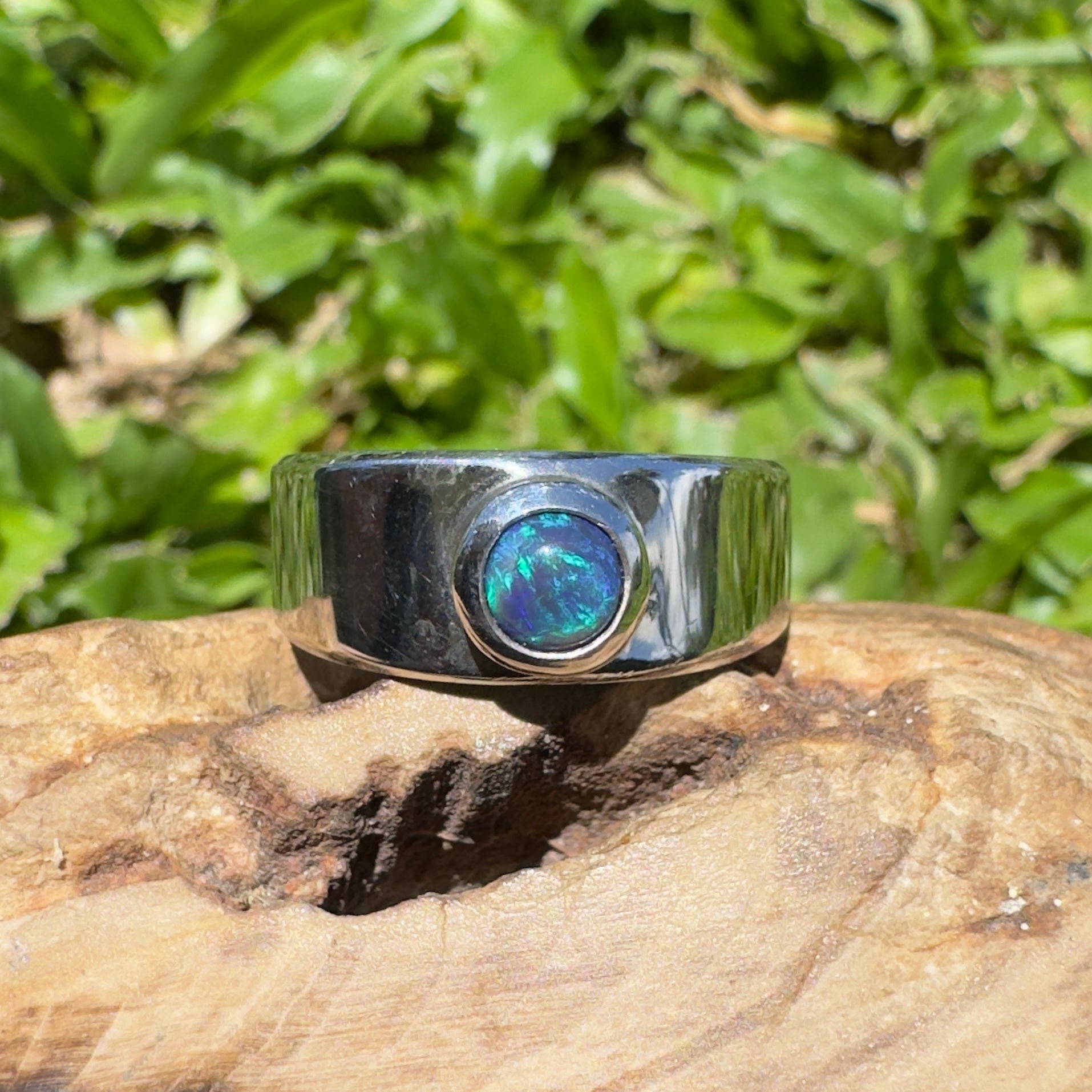 Bass Straight Midnight – Solid Lightning Ridge Opal 925 Sterling Silver Ring