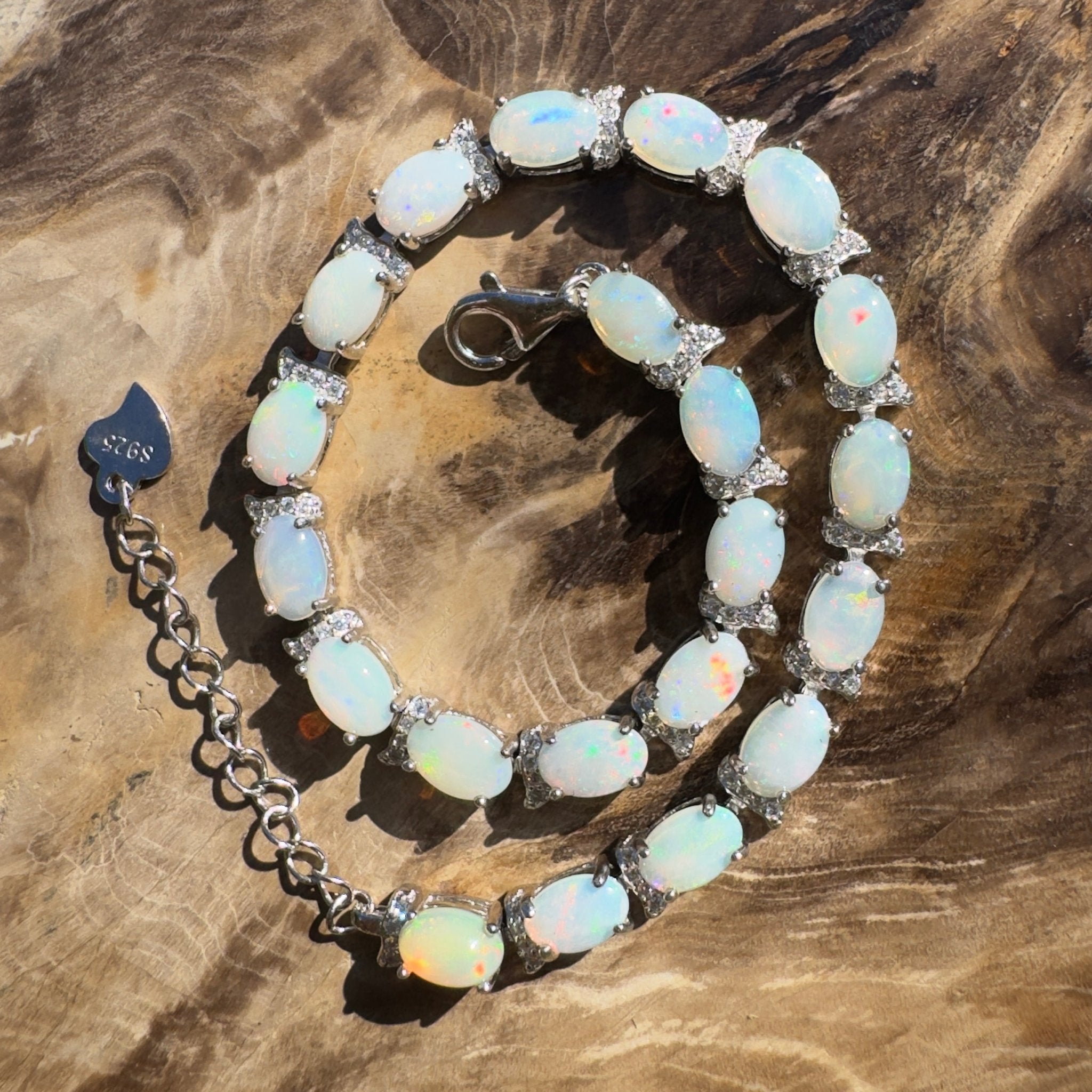 Bass Strait Colourwash ~ 6.3ct Coober Pedy Opal and Cubic Zirconia 925 Sterling Silver Bracelet