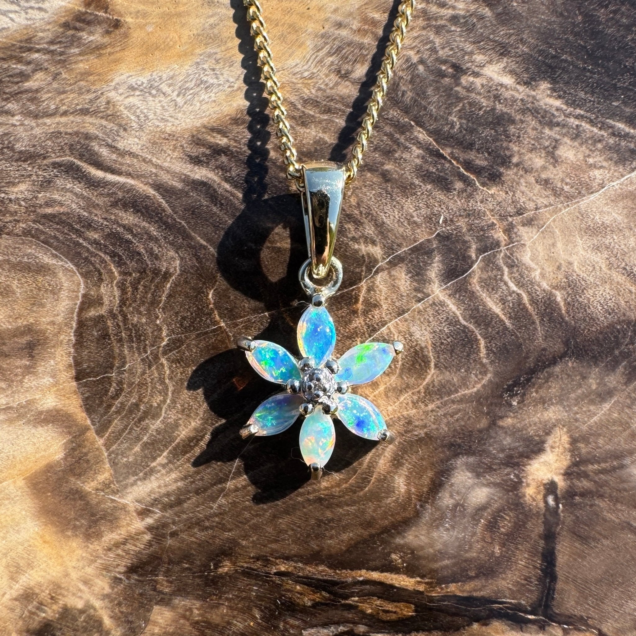 Bass Strait Surge ~ 9ct Solid Gold 0.3ct Coober Pedy Crystal Opal Pendant