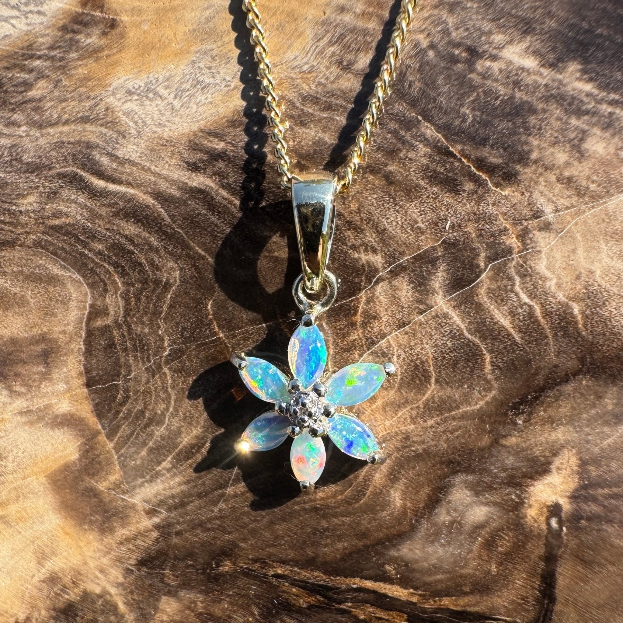 Bass Strait Surge ~ 9ct Solid Gold 0.3ct Coober Pedy Crystal Opal Pendant