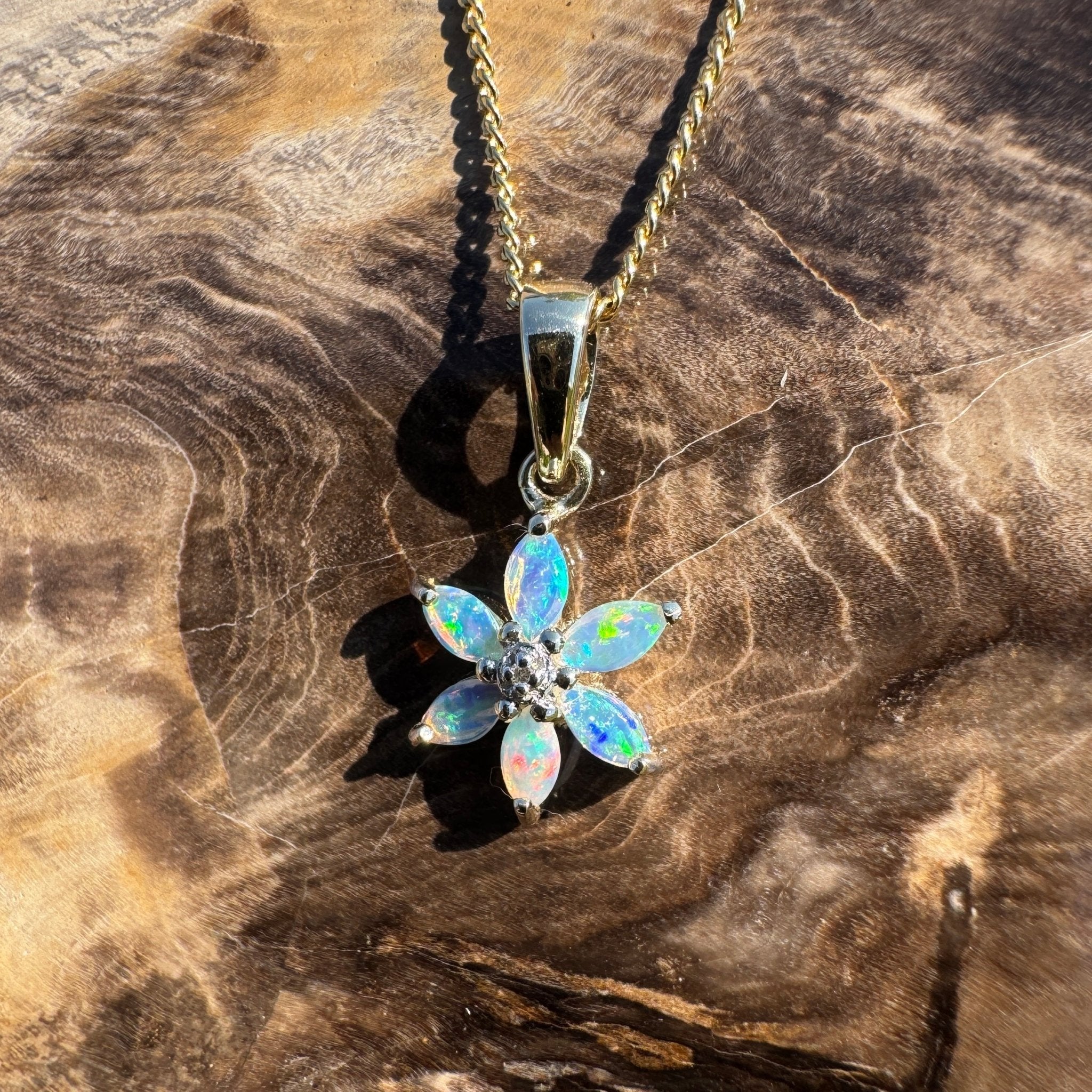 Bass Strait Surge ~ 9ct Solid Gold 0.3ct Coober Pedy Crystal Opal Pendant