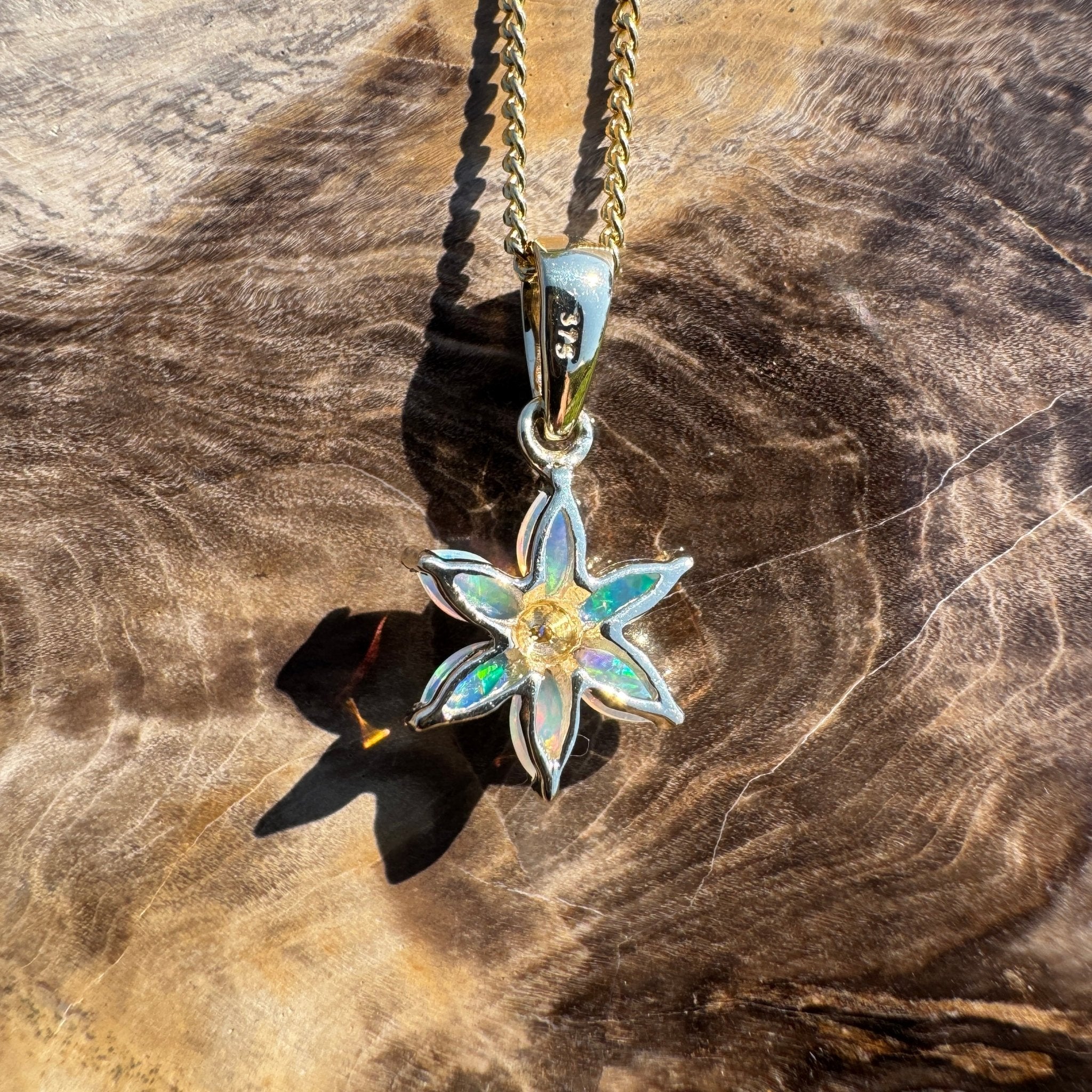 Bass Strait Surge ~ 9ct Solid Gold 0.3ct Coober Pedy Crystal Opal Pendant