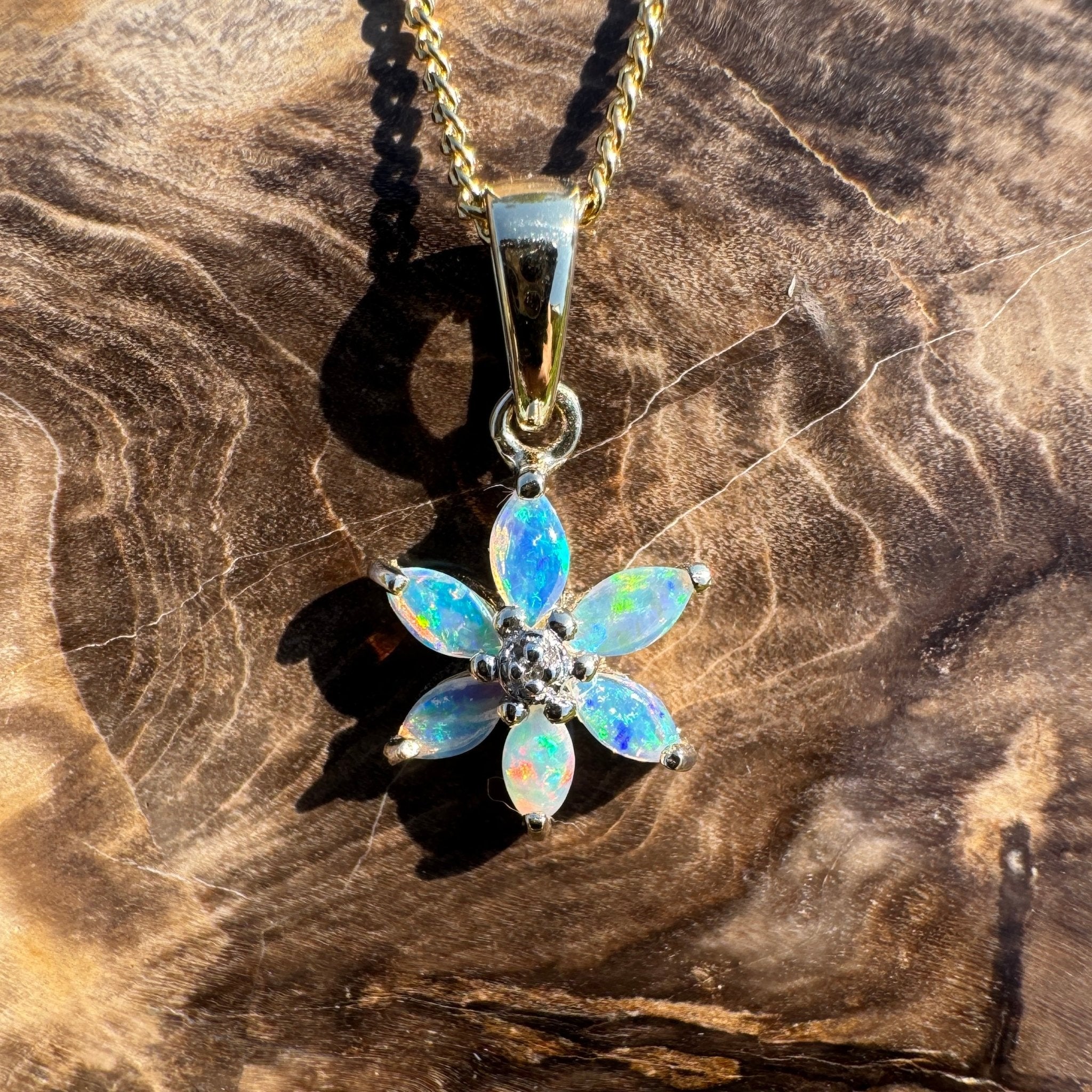 Bass Strait Surge ~ 9ct Solid Gold 0.3ct Coober Pedy Crystal Opal Pendant