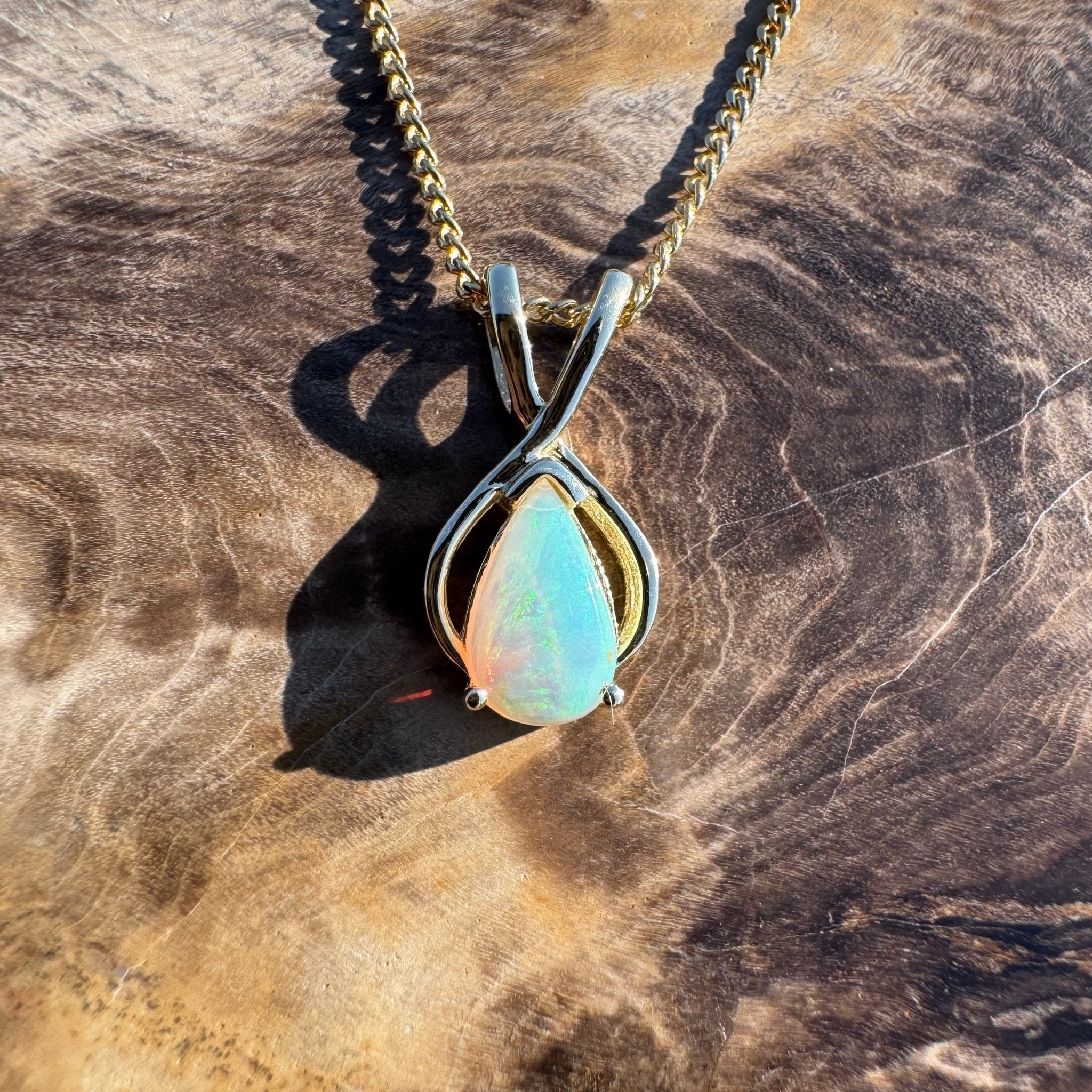 Bay of Fires Crest ~ 9ct Solid Gold 0.4ct Coober Pedy Crystal Opal Pendant