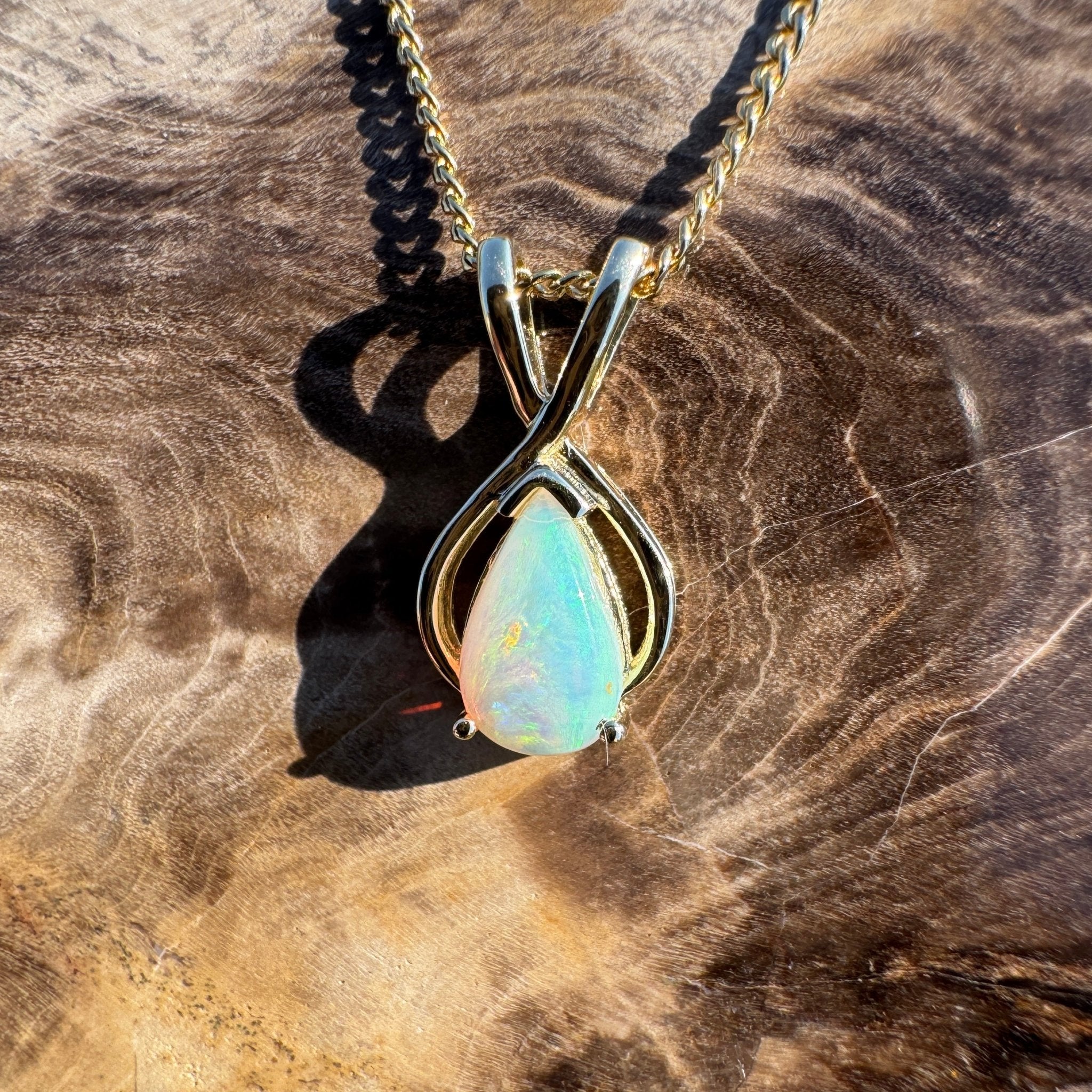 Bay of Fires Crest ~ 9ct Solid Gold 0.4ct Coober Pedy Crystal Opal Pendant