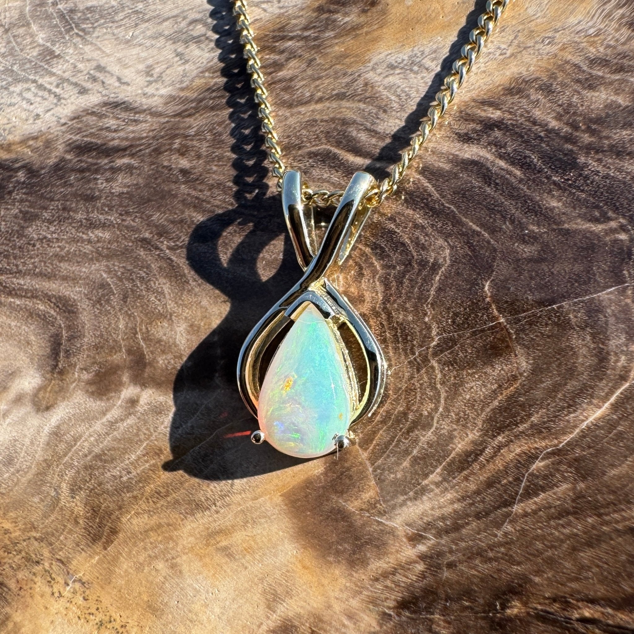 Bay of Fires Crest ~ 9ct Solid Gold 0.4ct Coober Pedy Crystal Opal Pendant