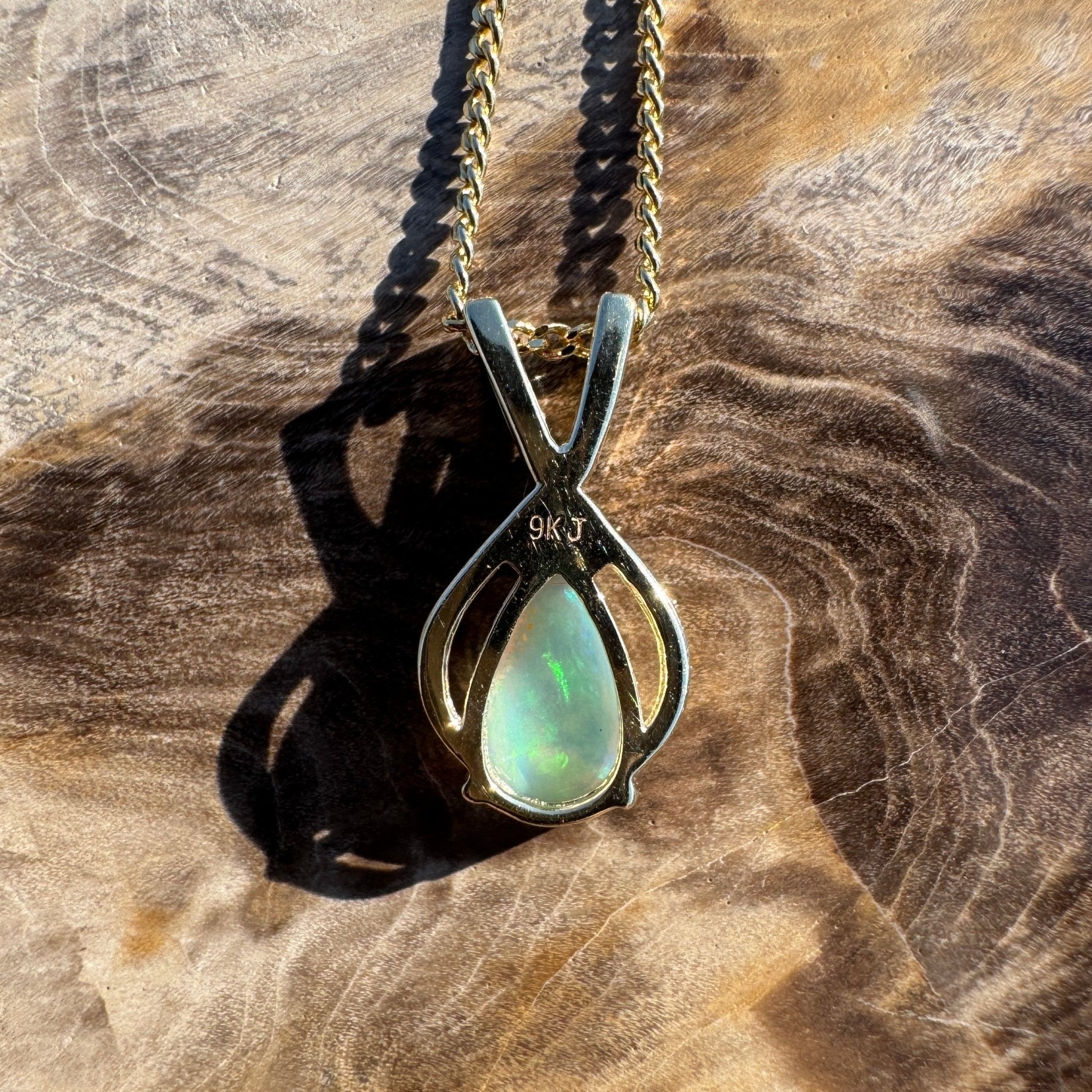 Bay of Fires Crest ~ 9ct Solid Gold 0.4ct Coober Pedy Crystal Opal Pendant