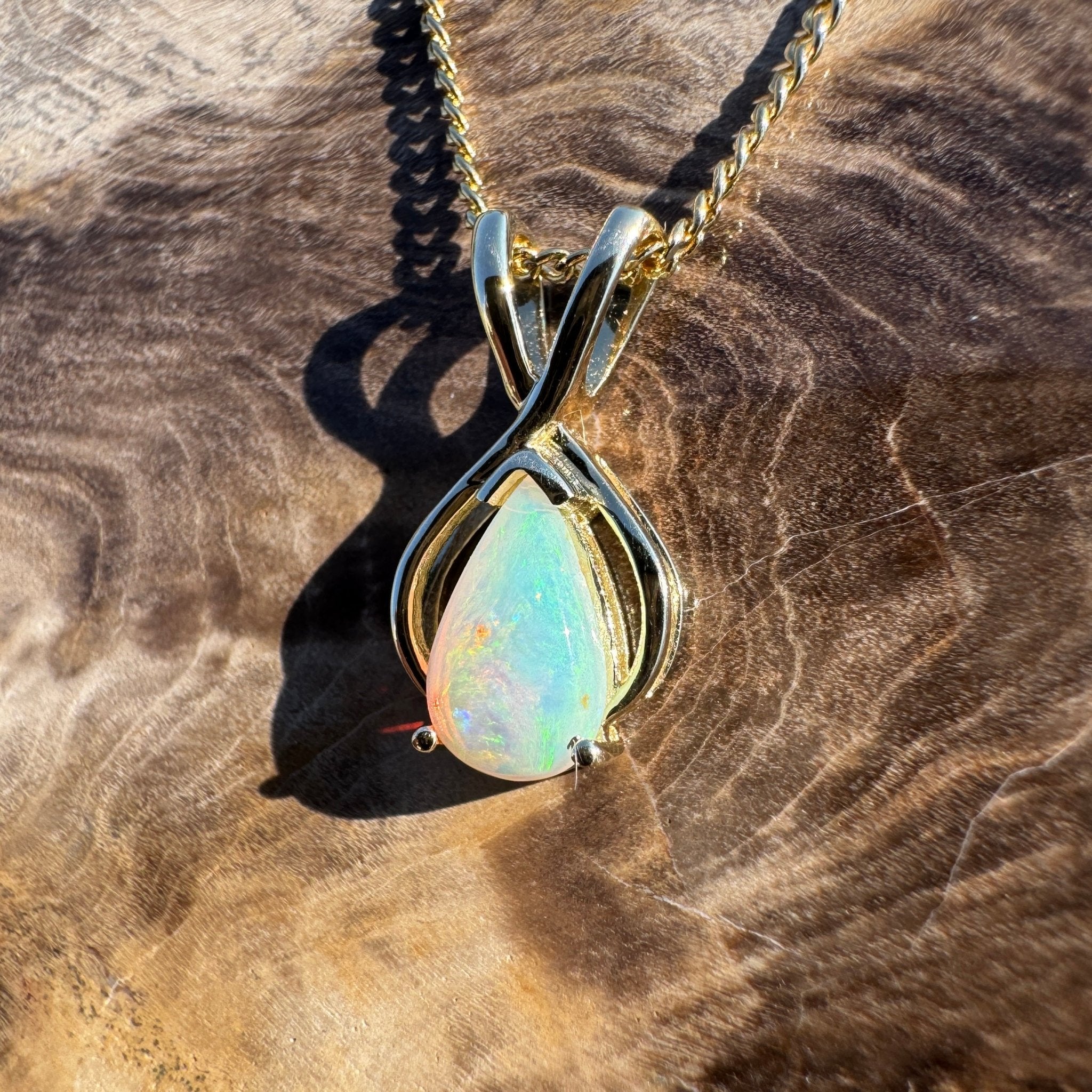 Bay of Fires Crest ~ 9ct Solid Gold 0.4ct Coober Pedy Crystal Opal Pendant