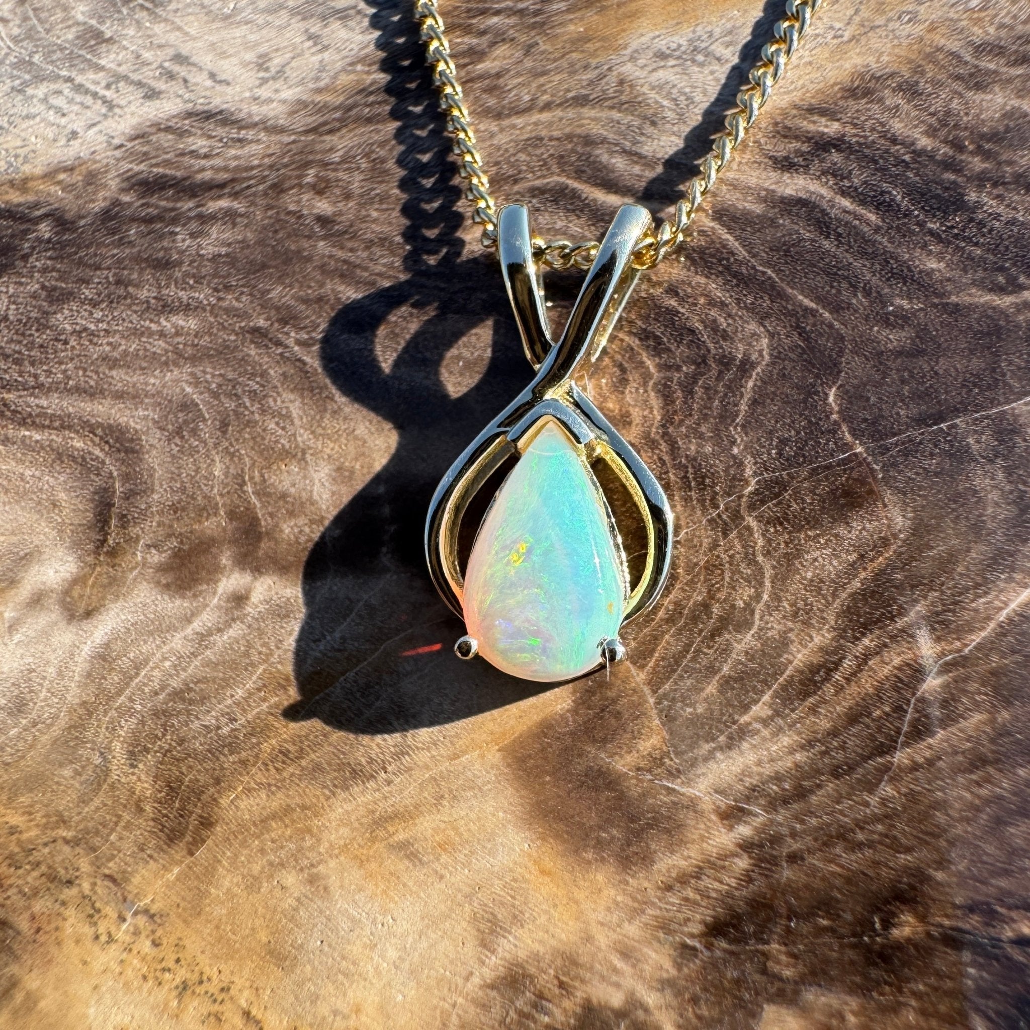 Bay of Fires Crest ~ 9ct Solid Gold 0.4ct Coober Pedy Crystal Opal Pendant