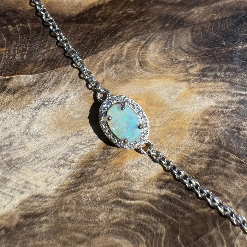 ‘Beach Vibes' ~ Handcrafted 1ct Coober Pedy Opal and Cubic Zirconia 925 Sterling Silver Bracelet
