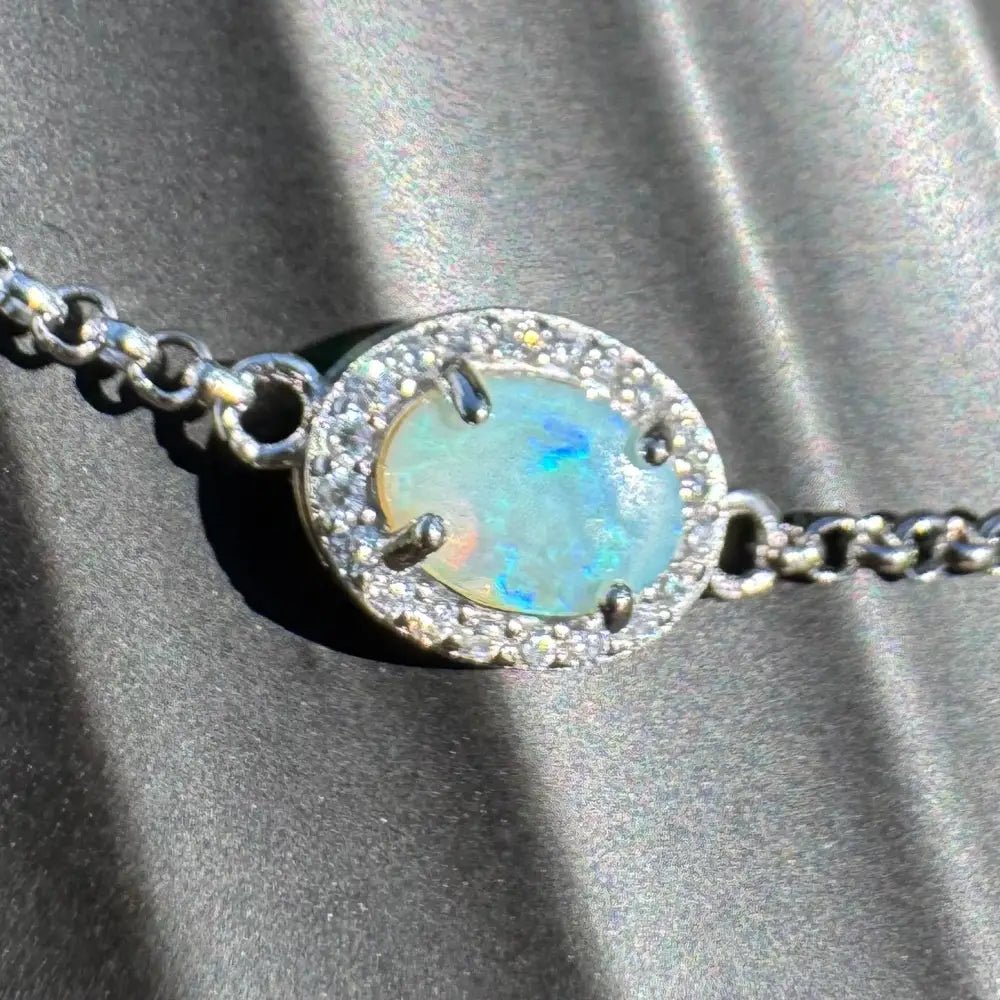 ‘Beach Vibes' ~ Handcrafted 1ct Coober Pedy Opal and Cubic Zirconia 925 Sterling Silver Bracelet