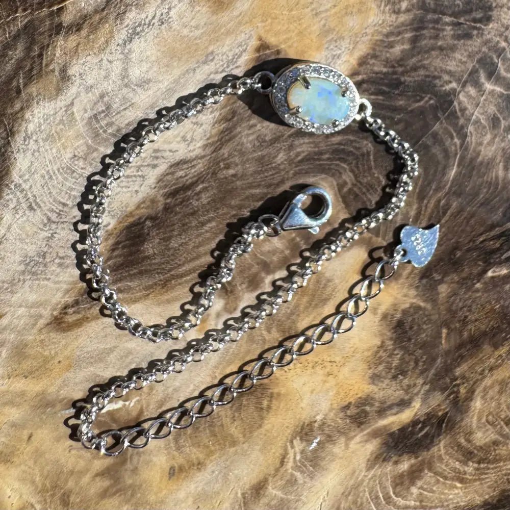 ‘Beach Vibes' ~ Handcrafted 1ct Coober Pedy Opal and Cubic Zirconia 925 Sterling Silver Bracelet