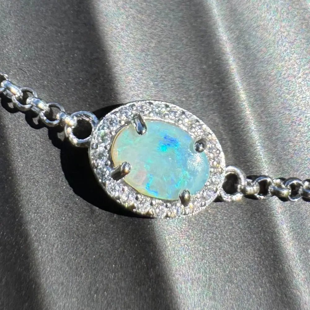 ‘Beach Vibes' ~ Handcrafted 1ct Coober Pedy Opal and Cubic Zirconia 925 Sterling Silver Bracelet